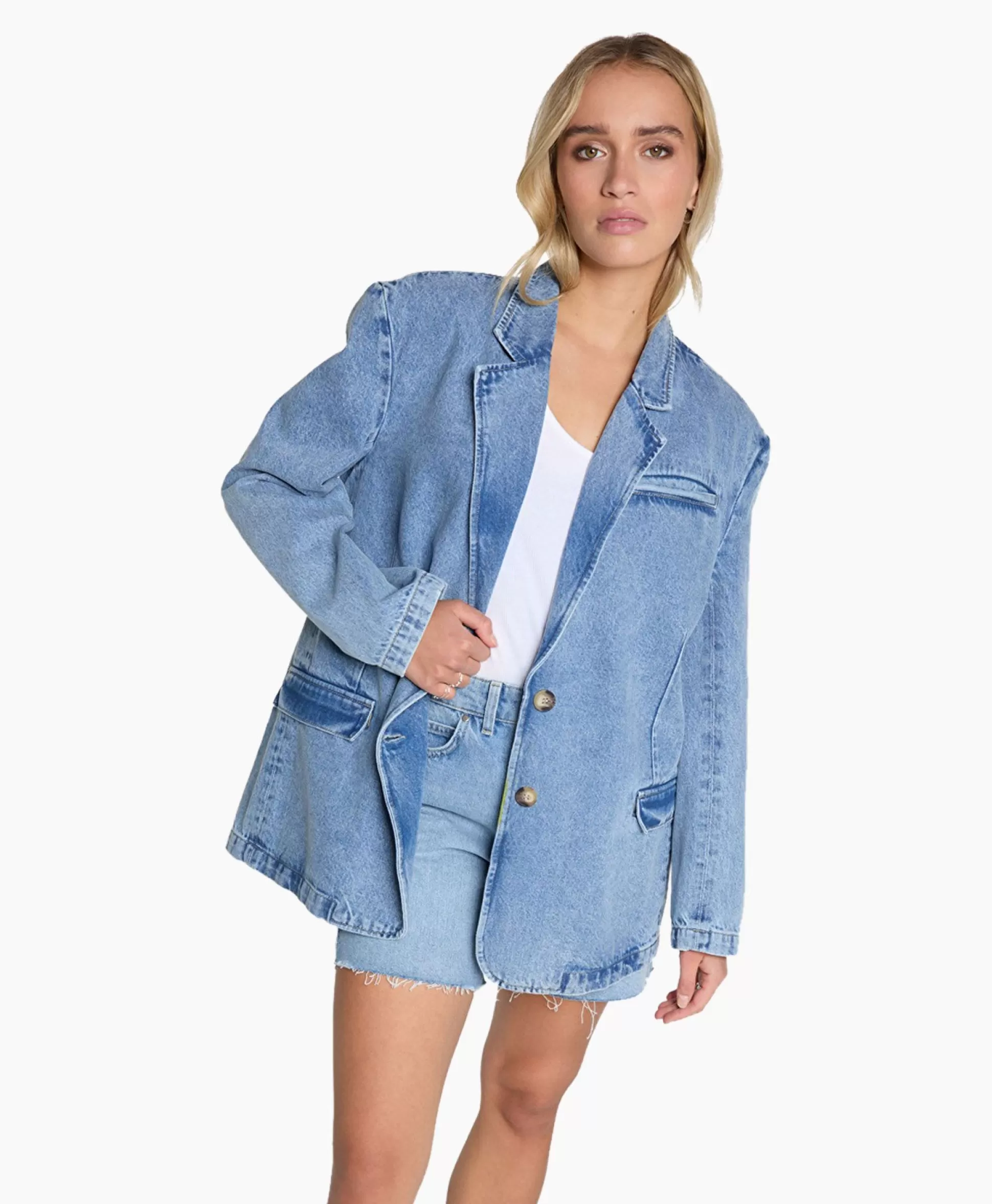 Cheap Blazer Woven Denim Blauw Dames Blazers