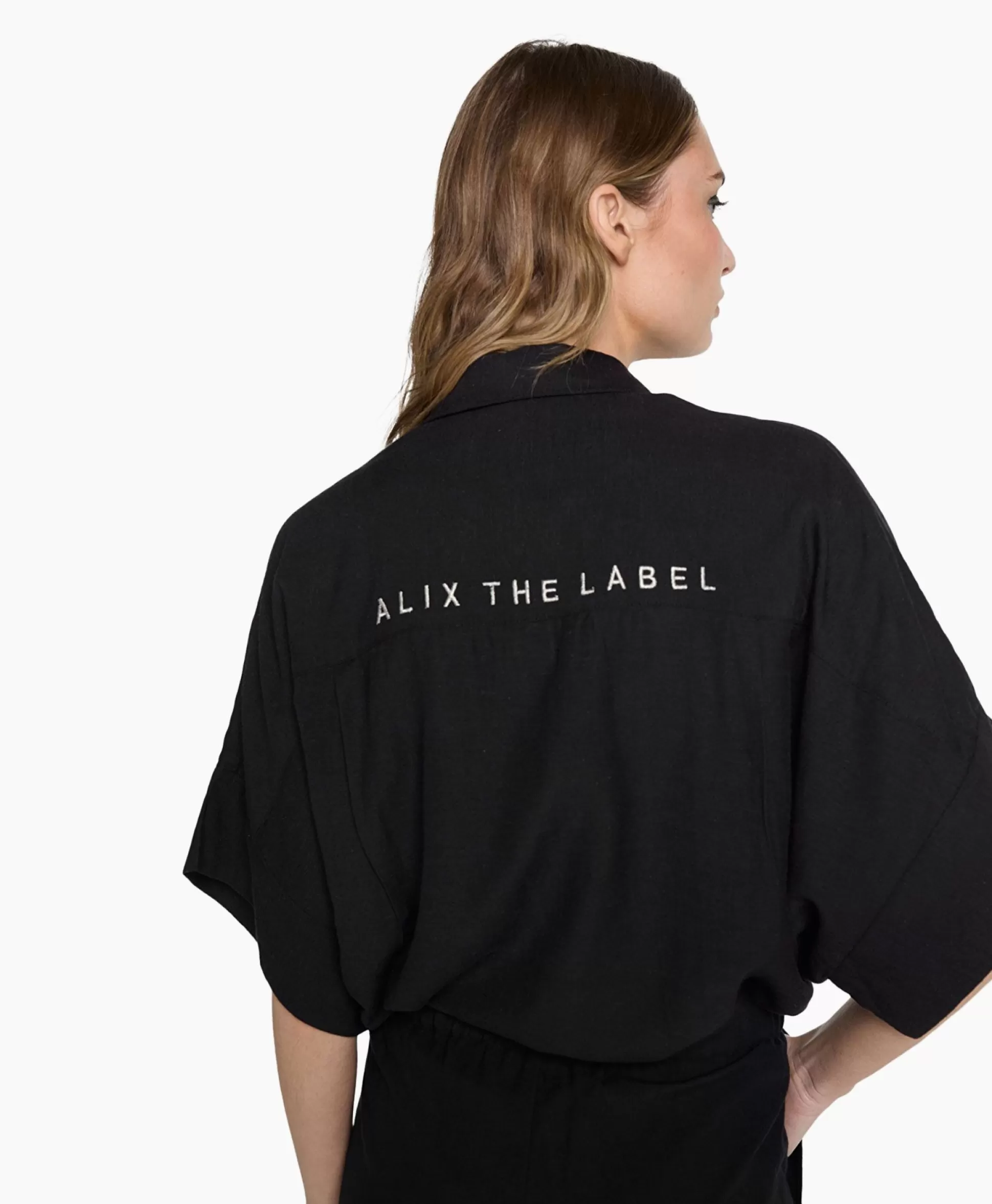 Best Blouse Woven Linen Oversized Zwart Dames Blouses