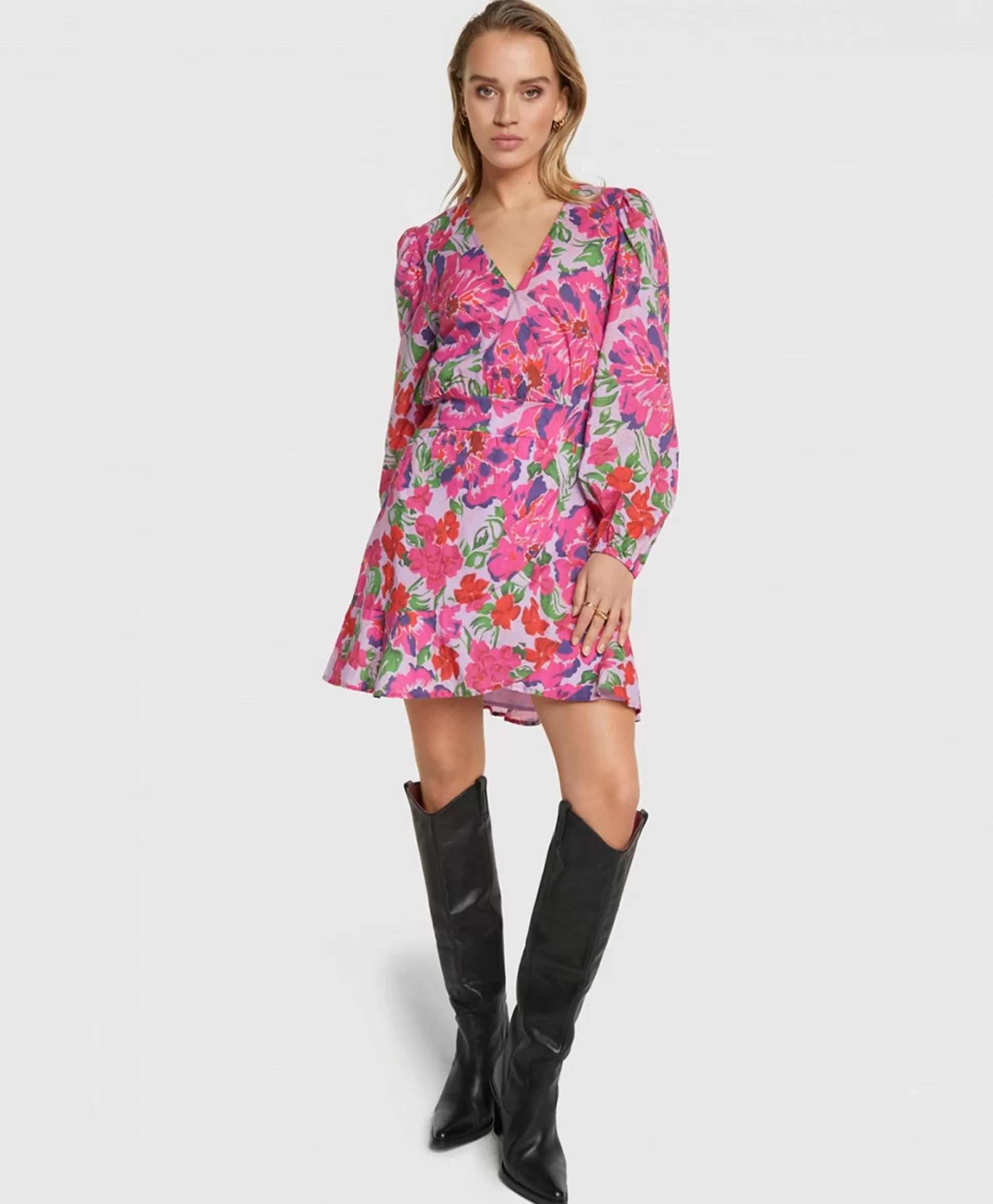 Hot Jurk Ladies Woven Painted Flower Broderie Dress Print + 2 Kleurig Dames Bruiloftskleding