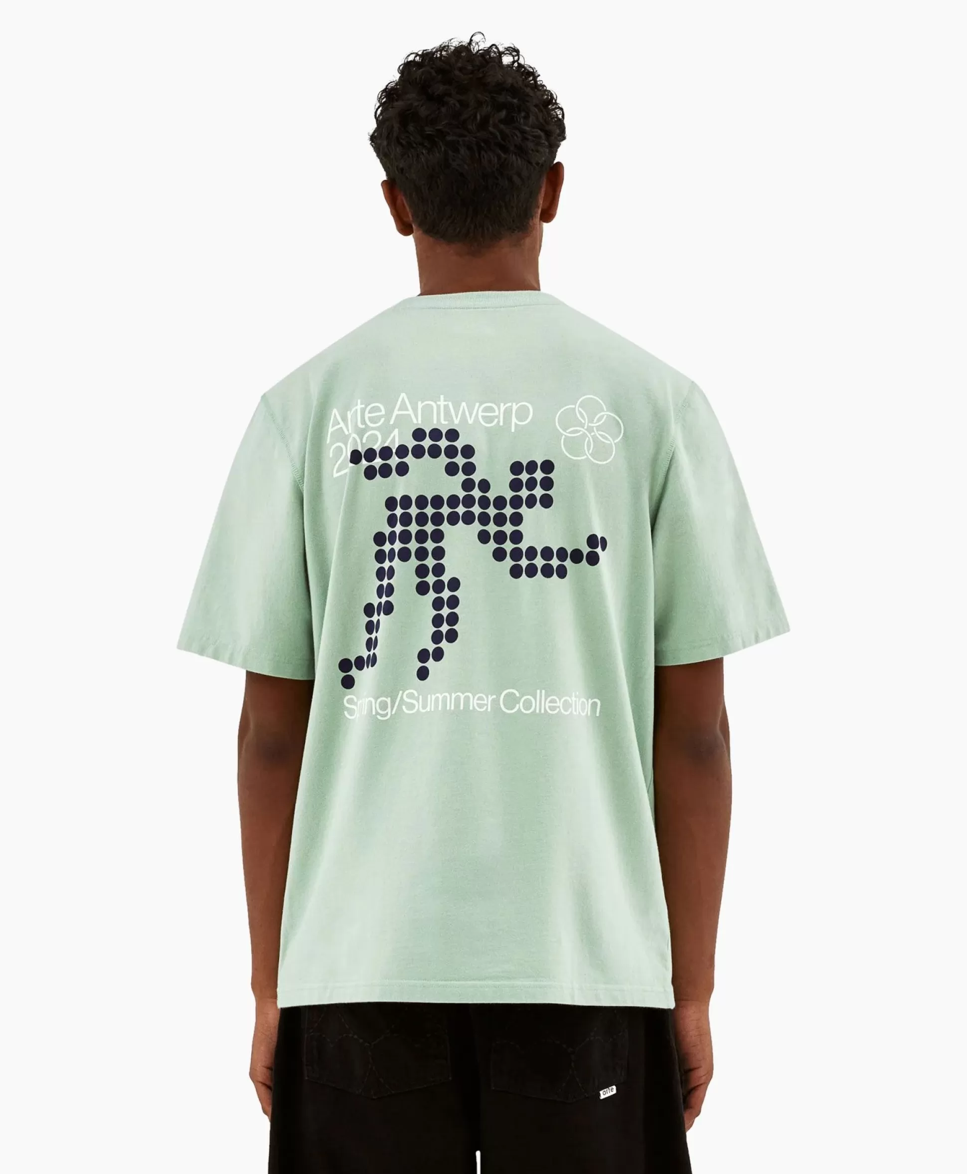 Best Sale T-Shirt Korte Mouw Circle Runner Back Print Groen Heren T-Shirts