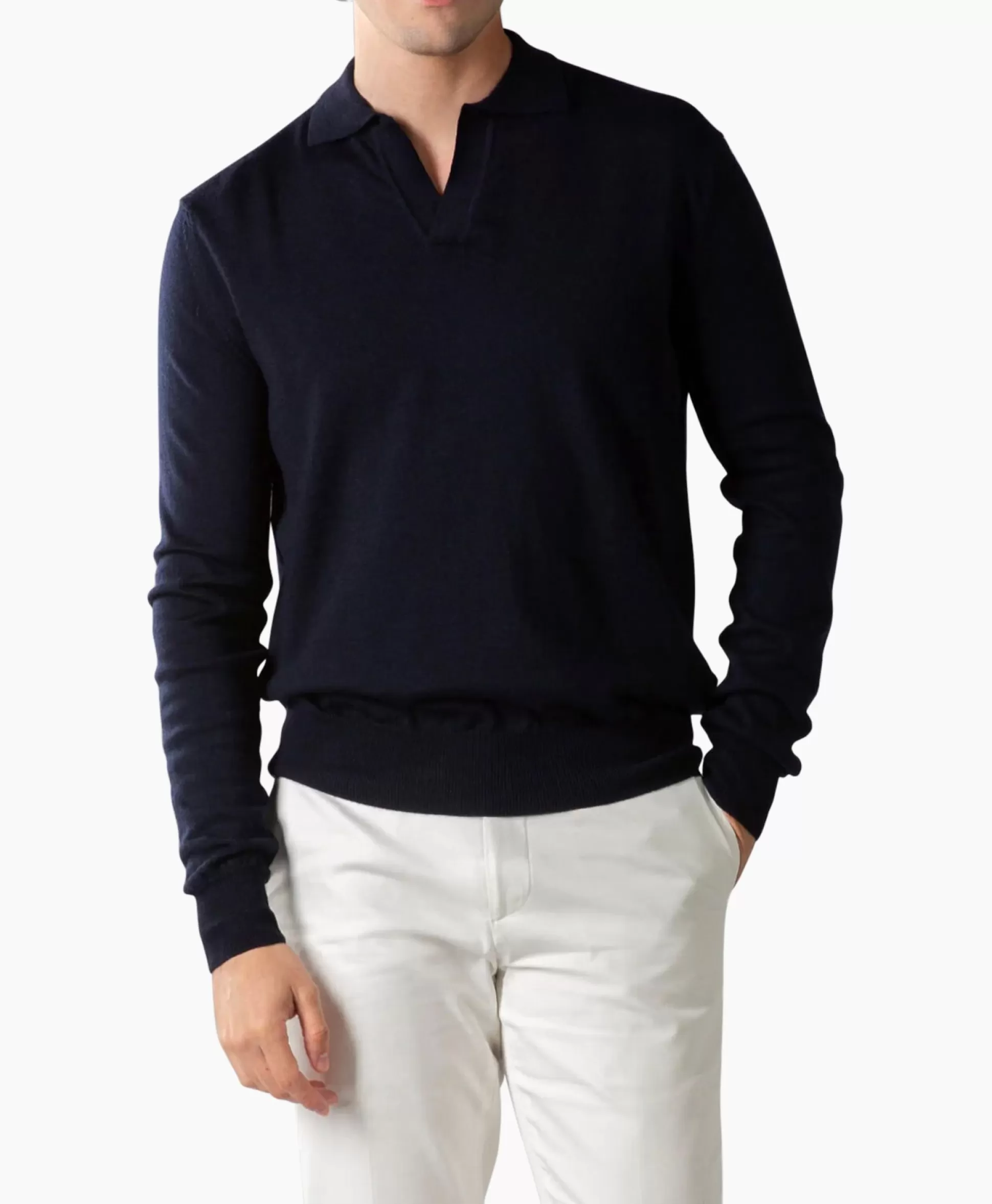 New Pullover Buttonless Polo L Donker Blauw Heren Truien