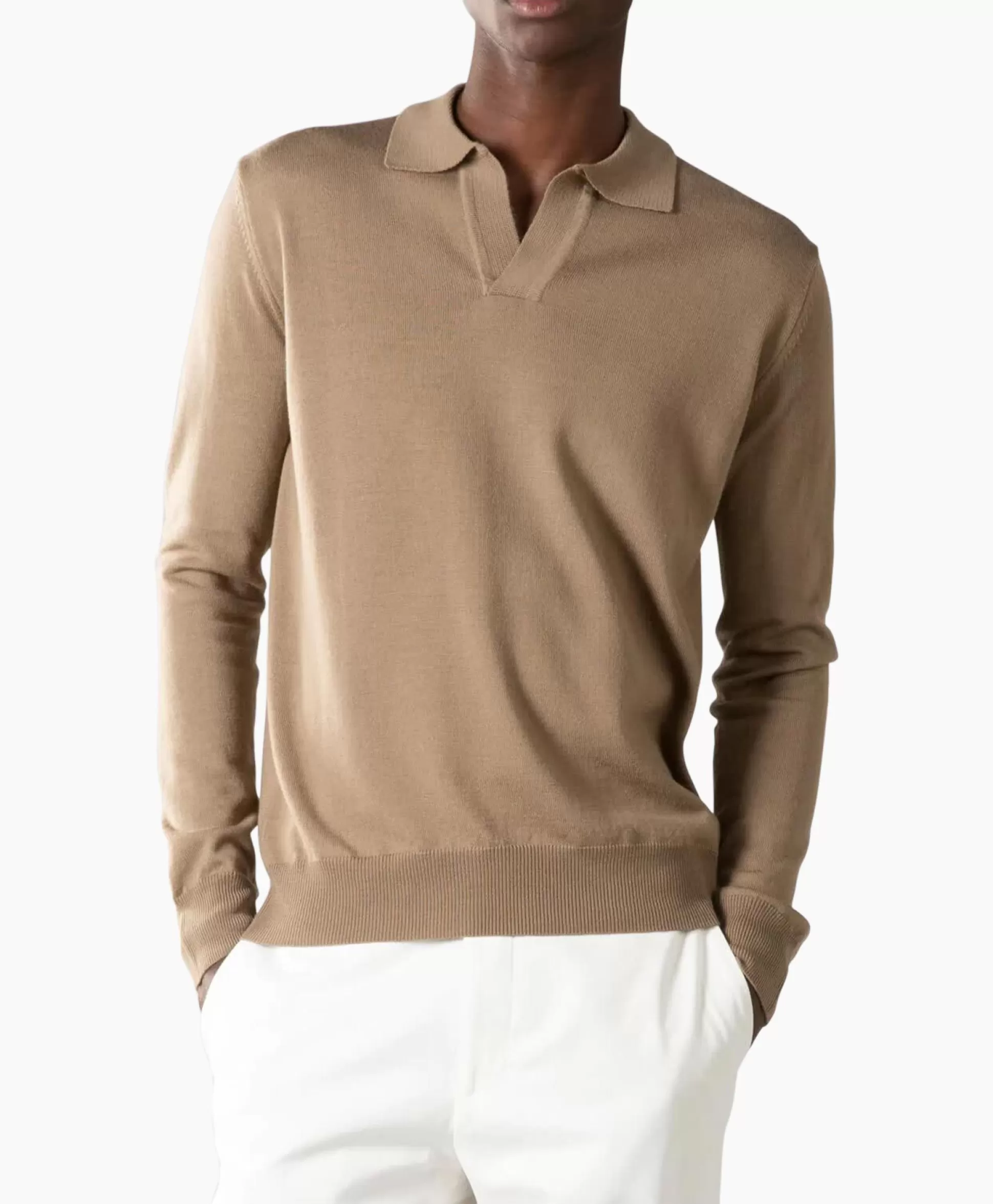 Best Pullover Buttonless Polo L Taupe Heren Truien