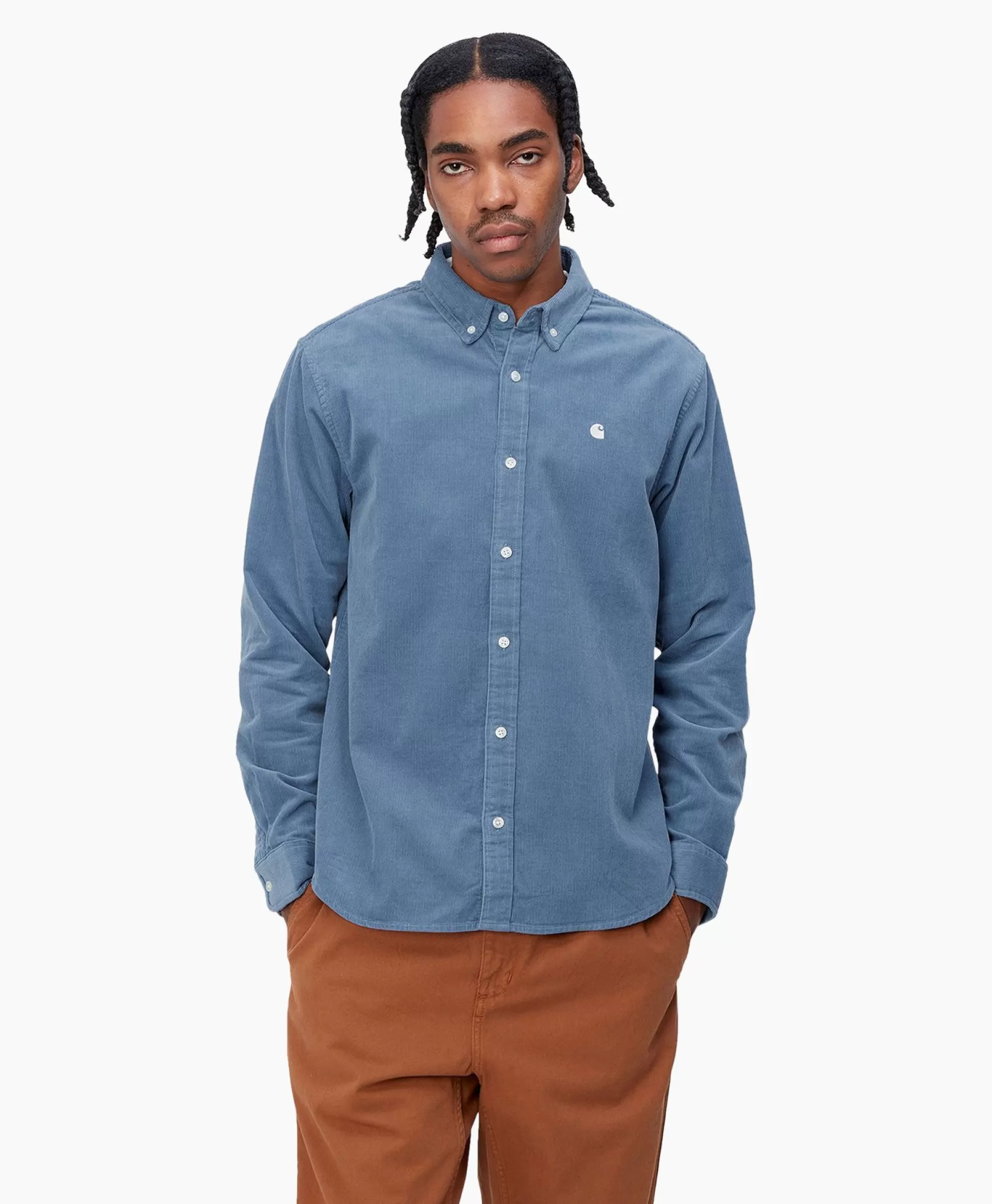 Fashion Overhemd L/S Madison Fine Cord Blauw Heren Overhemden