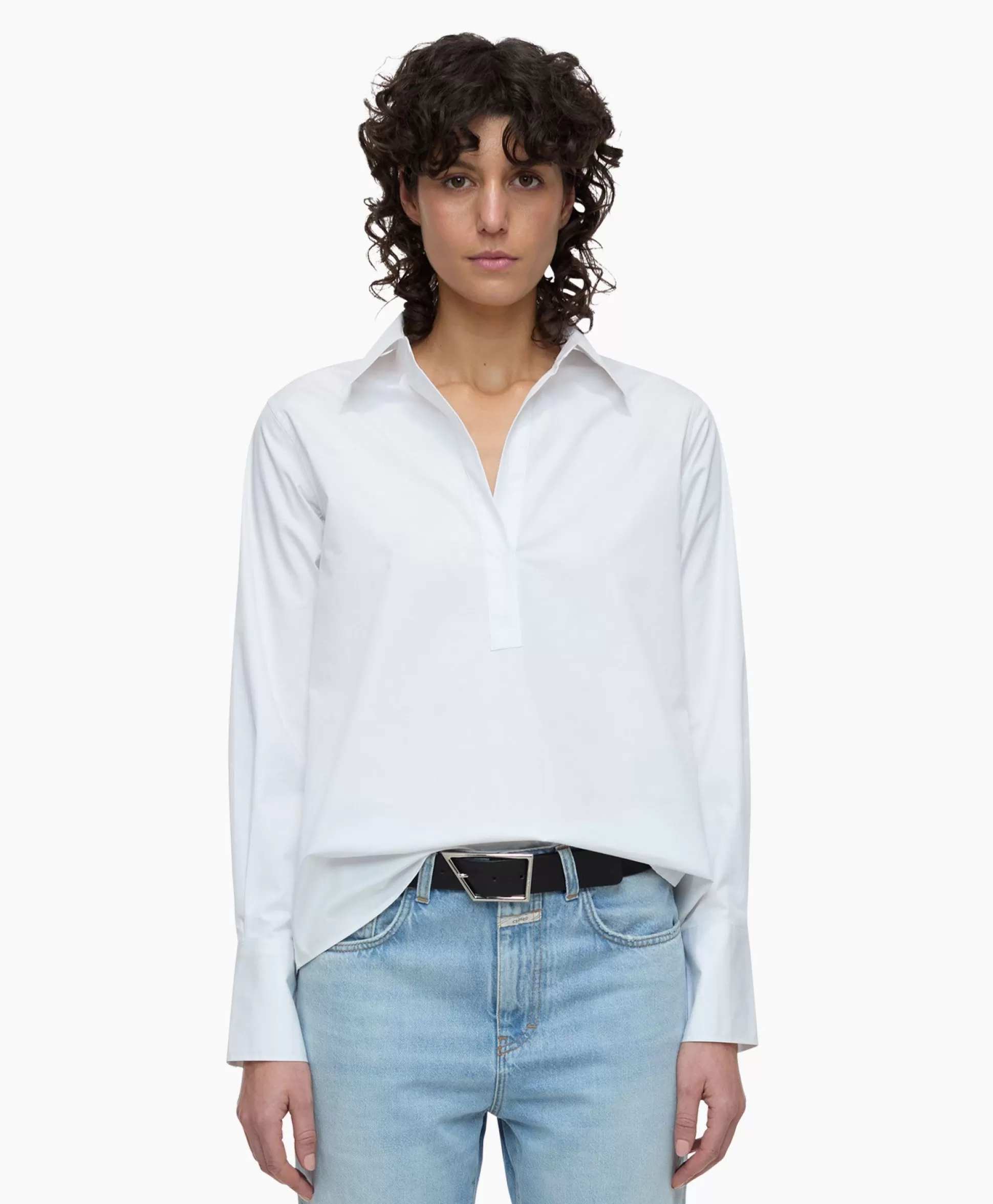 Cheap Blouse Open Neck Tunic Wit Dames Blouses