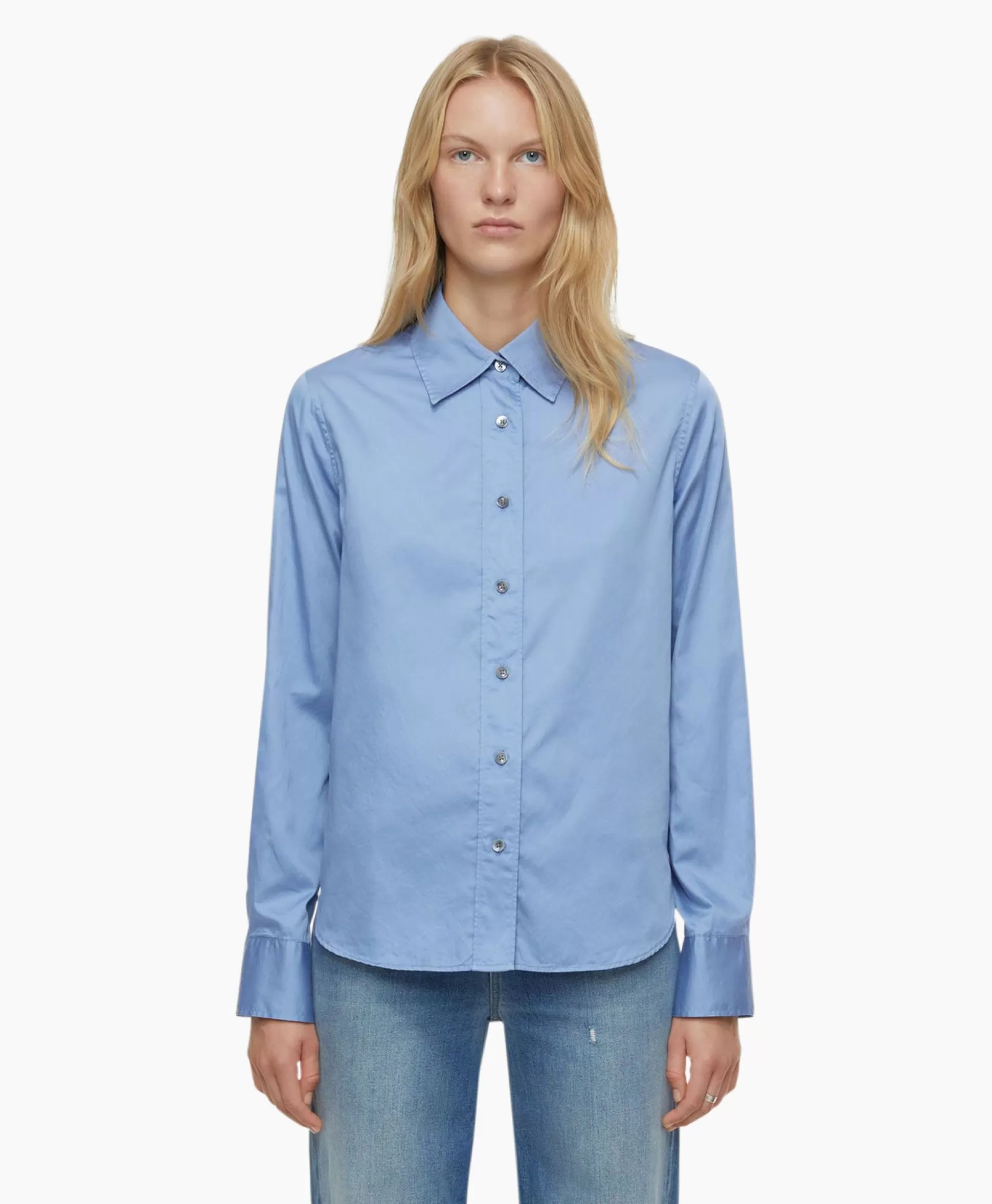 Shop Blouse Straight Fitted Blauw Dames Blouses