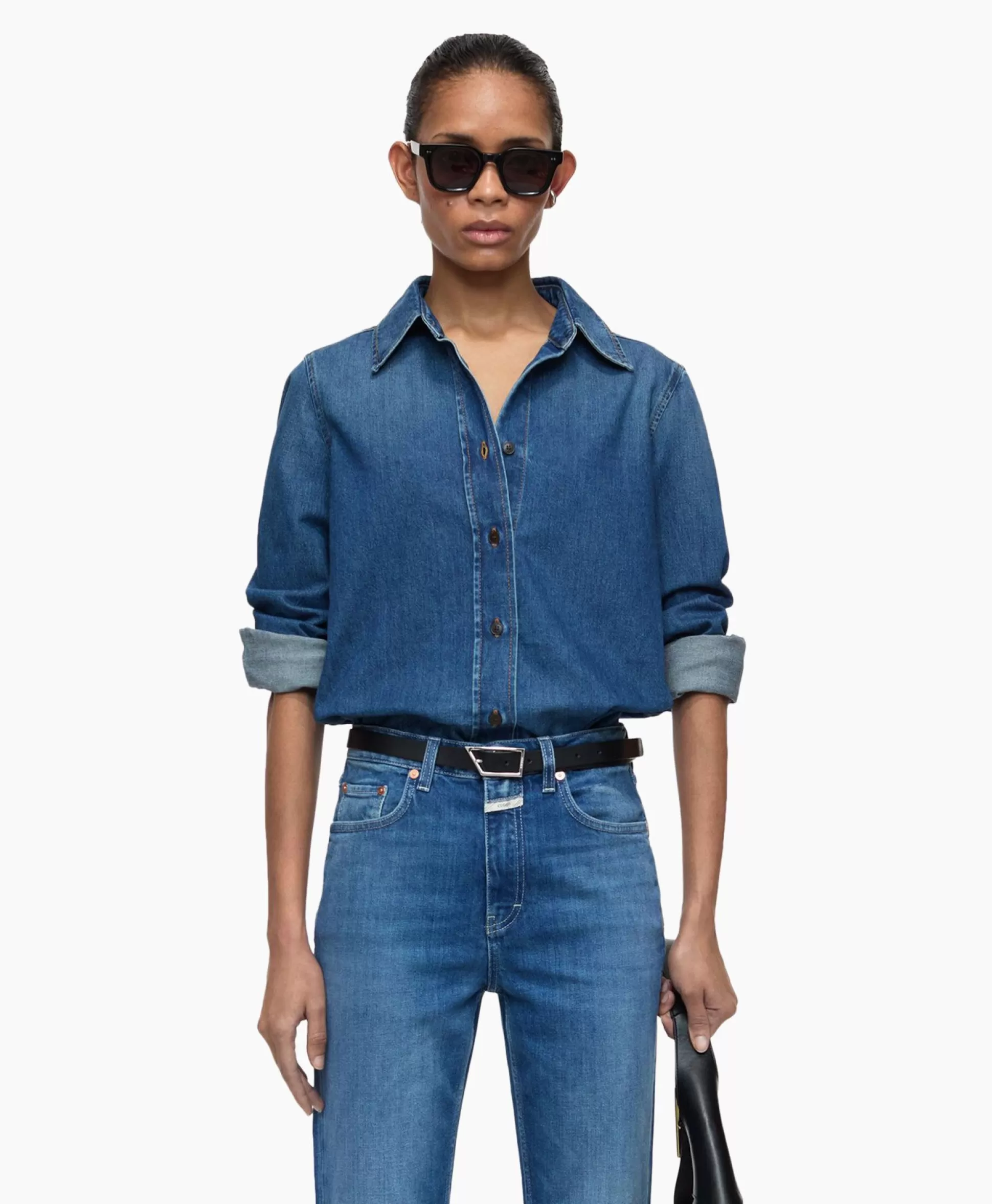 Shop Blouse Straight Fitted Blauw Dames Blouses