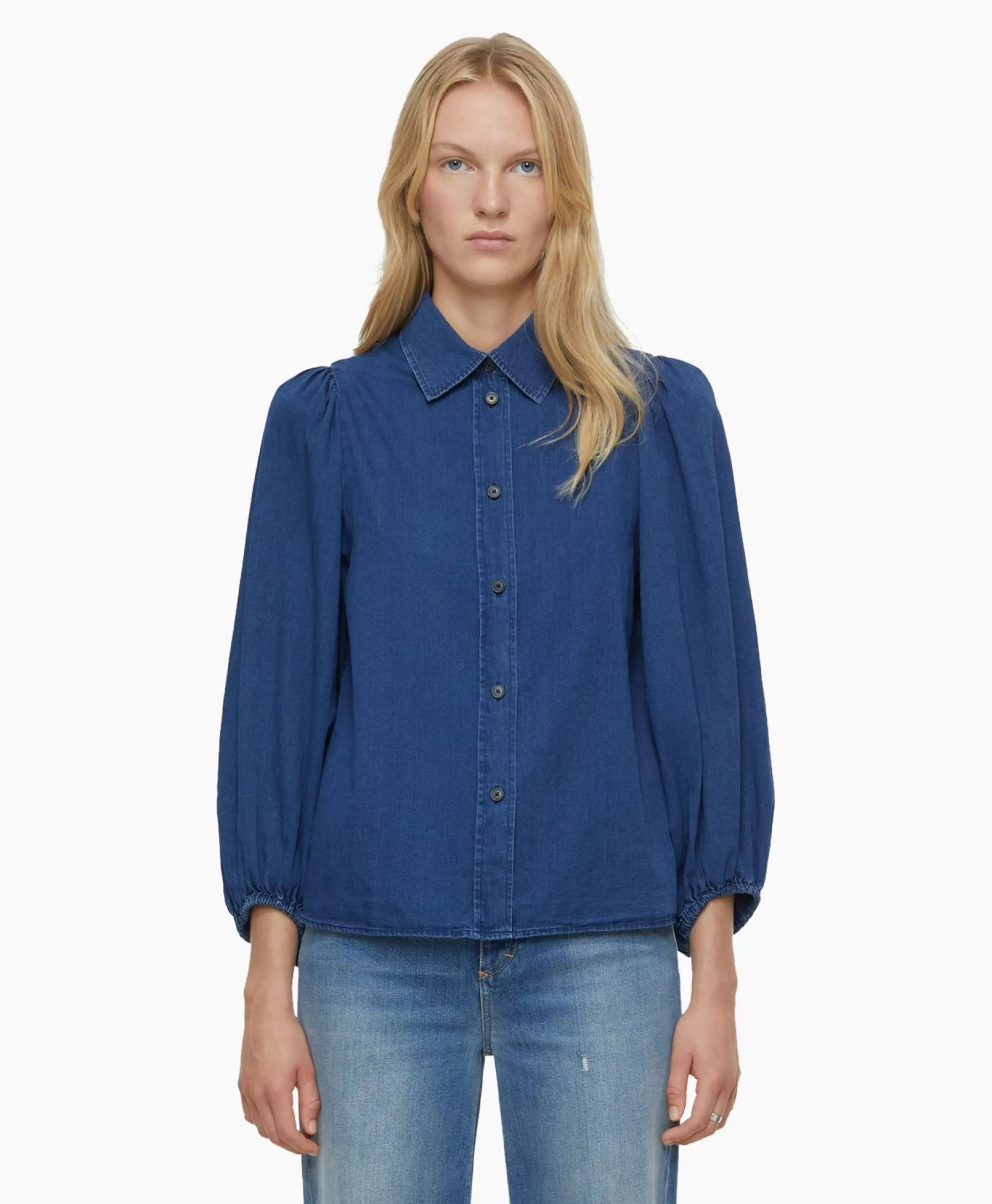 Store Blouse Voluminous Sleeve Donker Blauw Dames Blouses