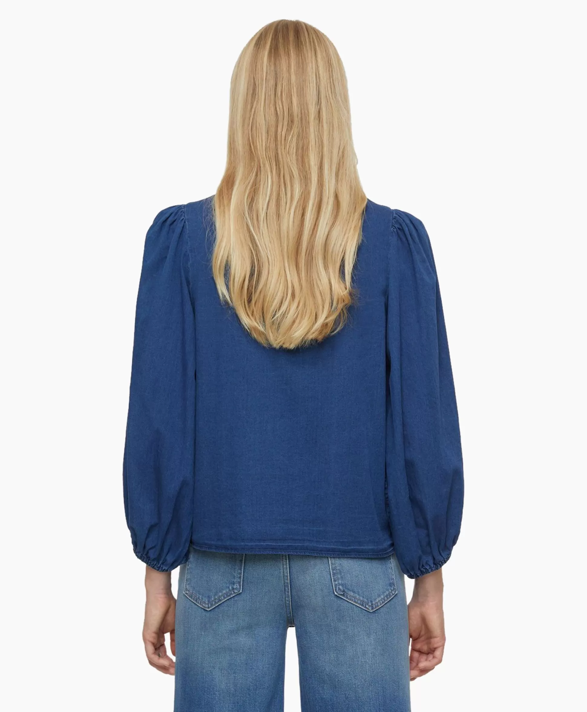 Store Blouse Voluminous Sleeve Donker Blauw Dames Blouses