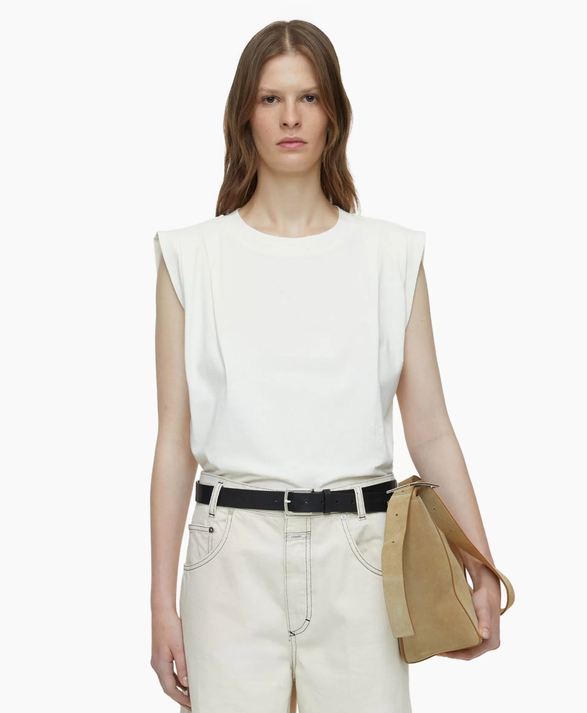 Flash Sale Top Pleated Sleeveless Off White Dames T-Shirts & Tops