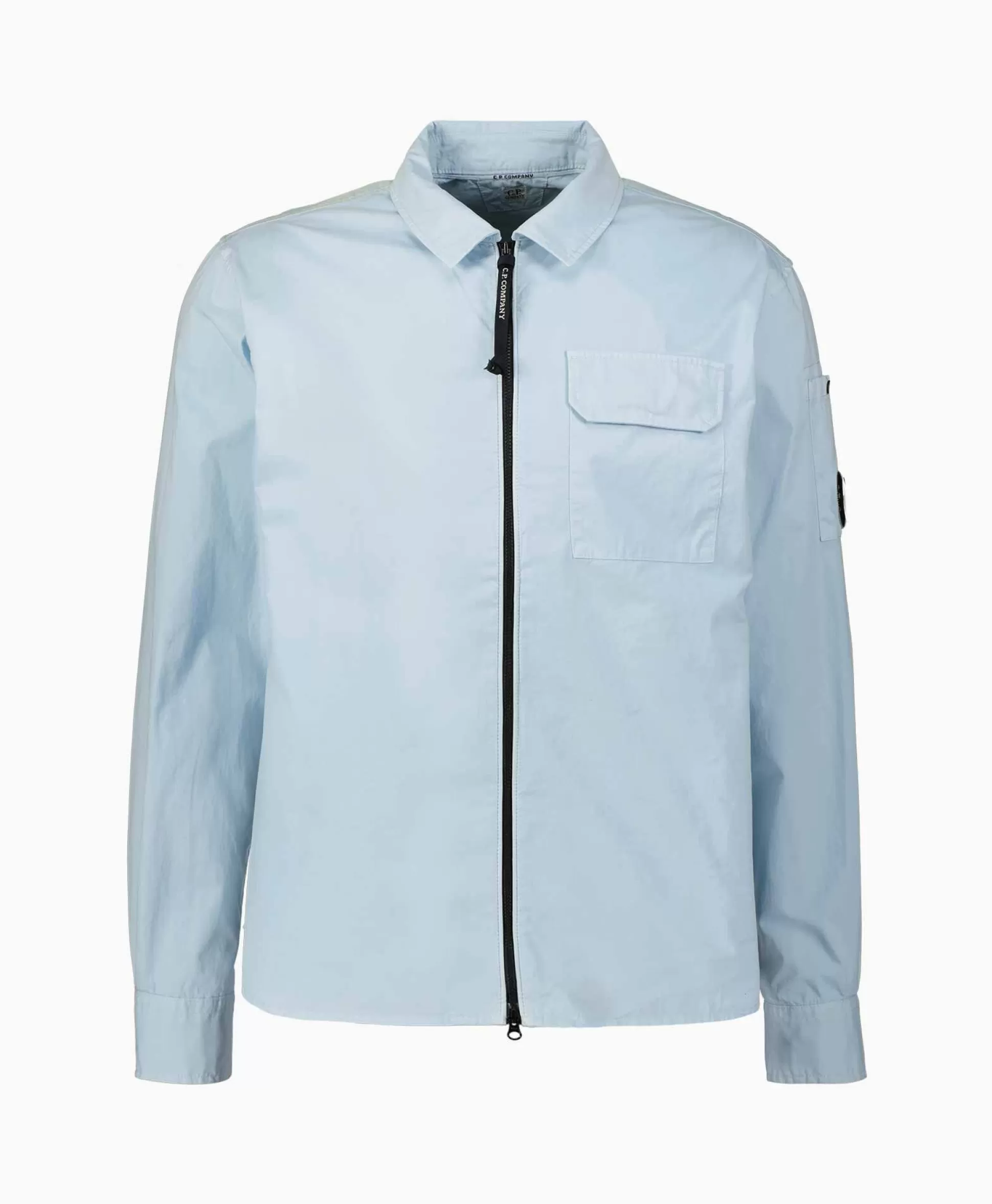 Cheap Overshirt Gabardine Zipped Licht Blauw Heren Jassen