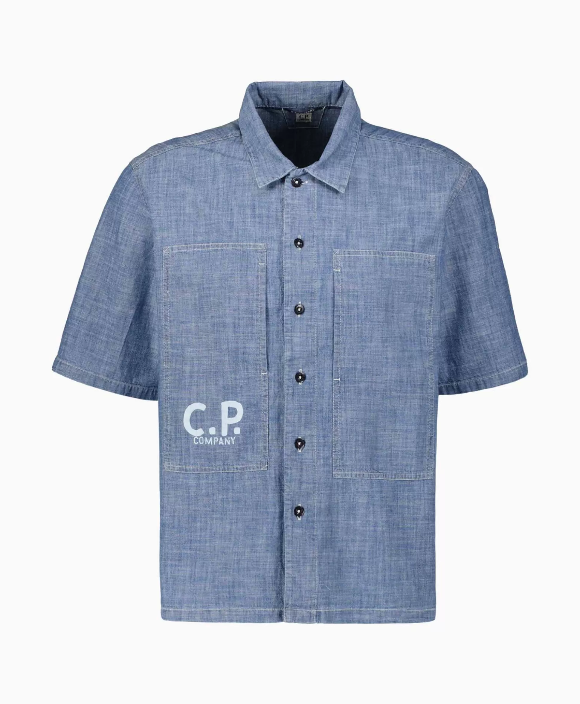 Discount T-Shirt Chambray Short Sleeved Logo Blauw Heren T-Shirts