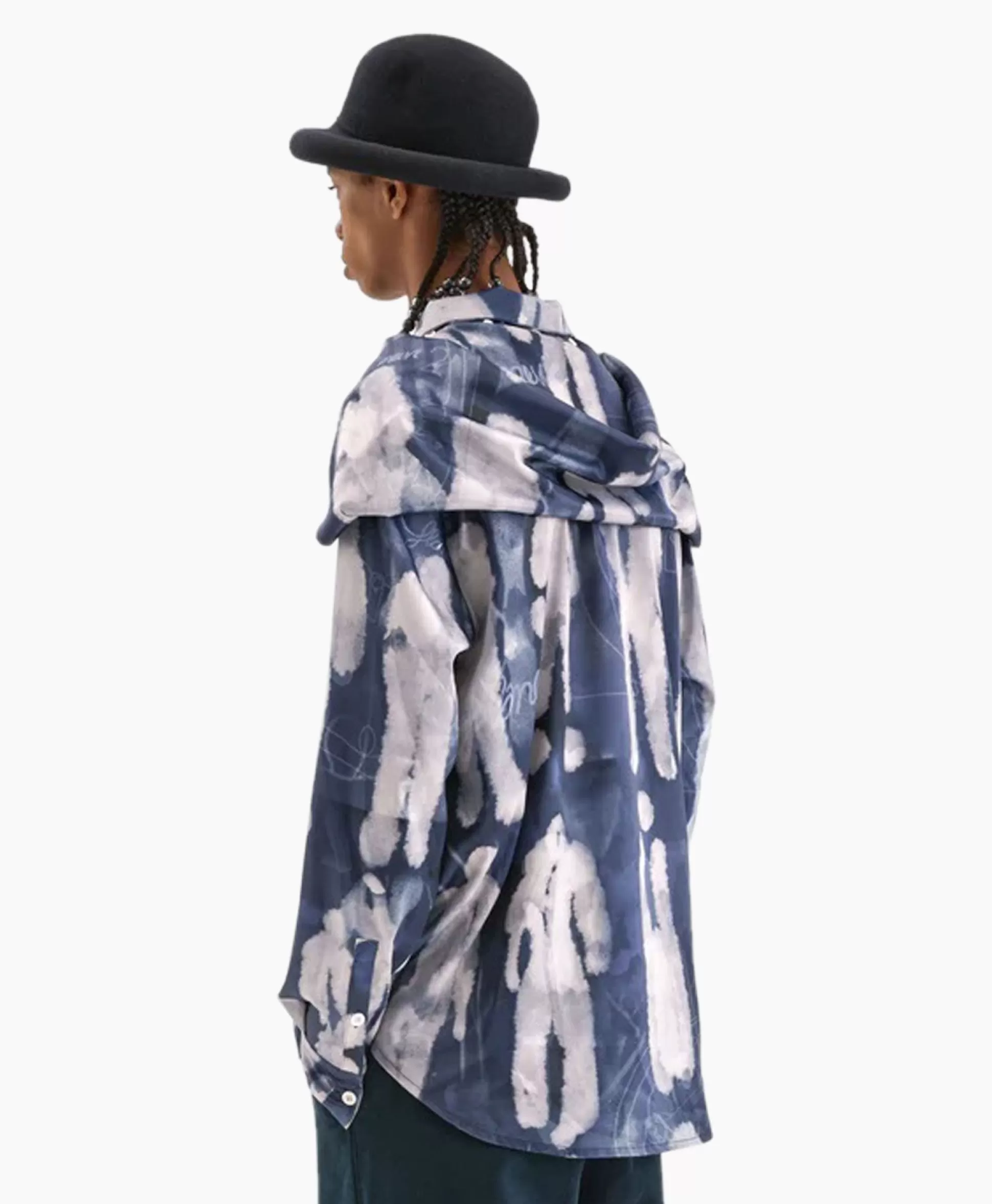 New Flaneur Overshirt Character Silk Hooded Blauw Heren Jassen