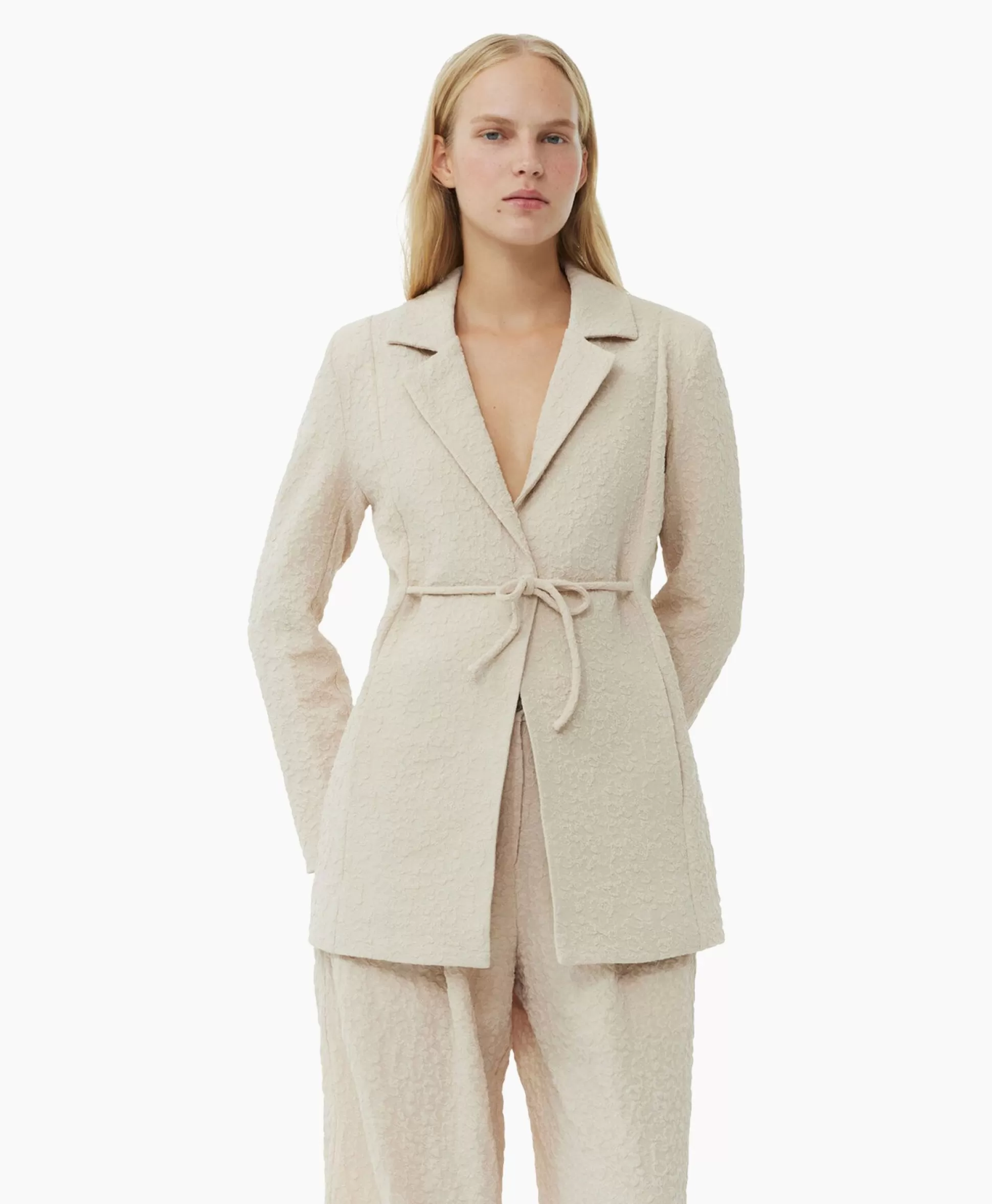 Hot Blazer Textured Suiting Tiestring Beige Dames Blazers