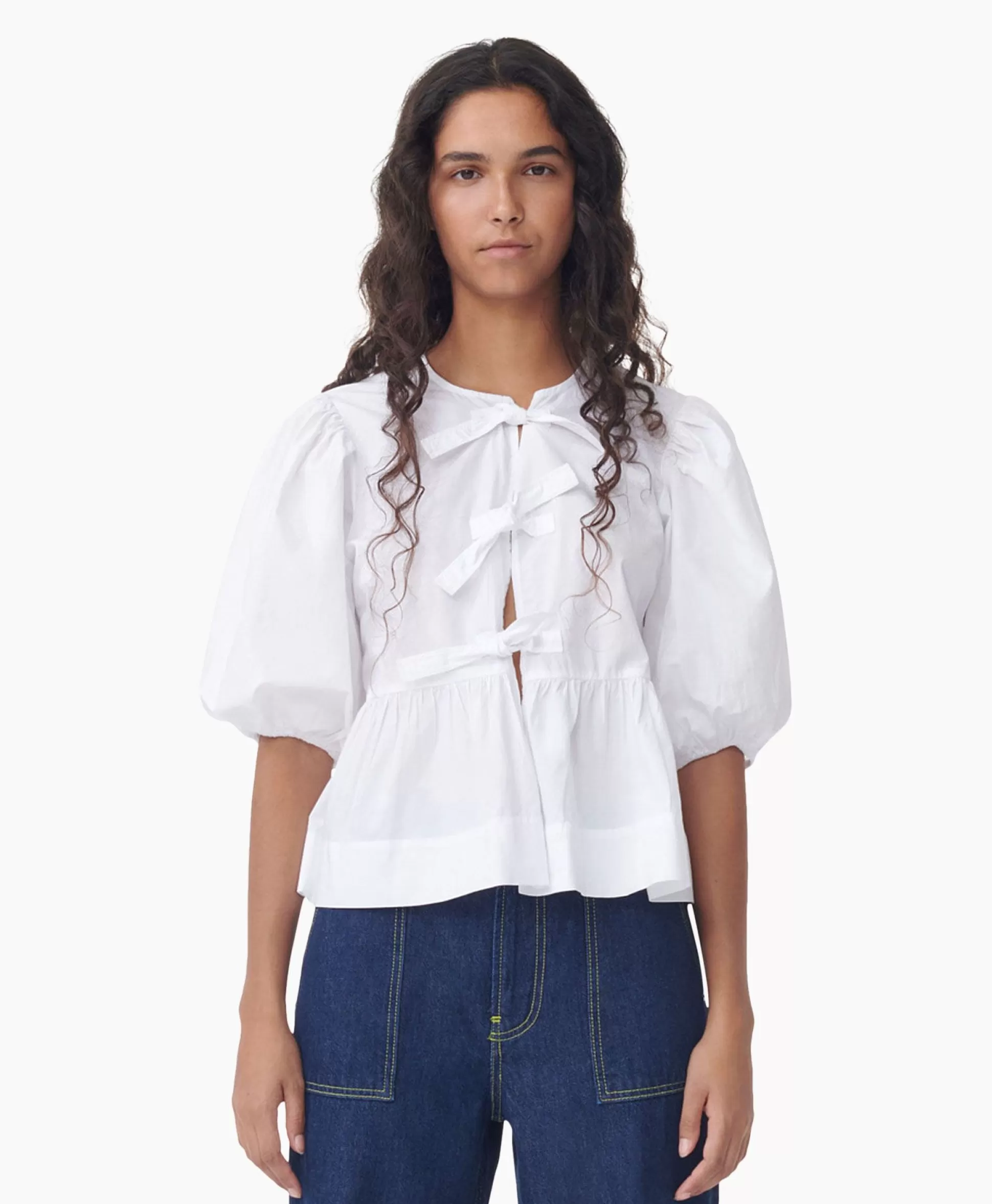 New Blouse Cotton Poplin Peplum Wit Dames Blouses