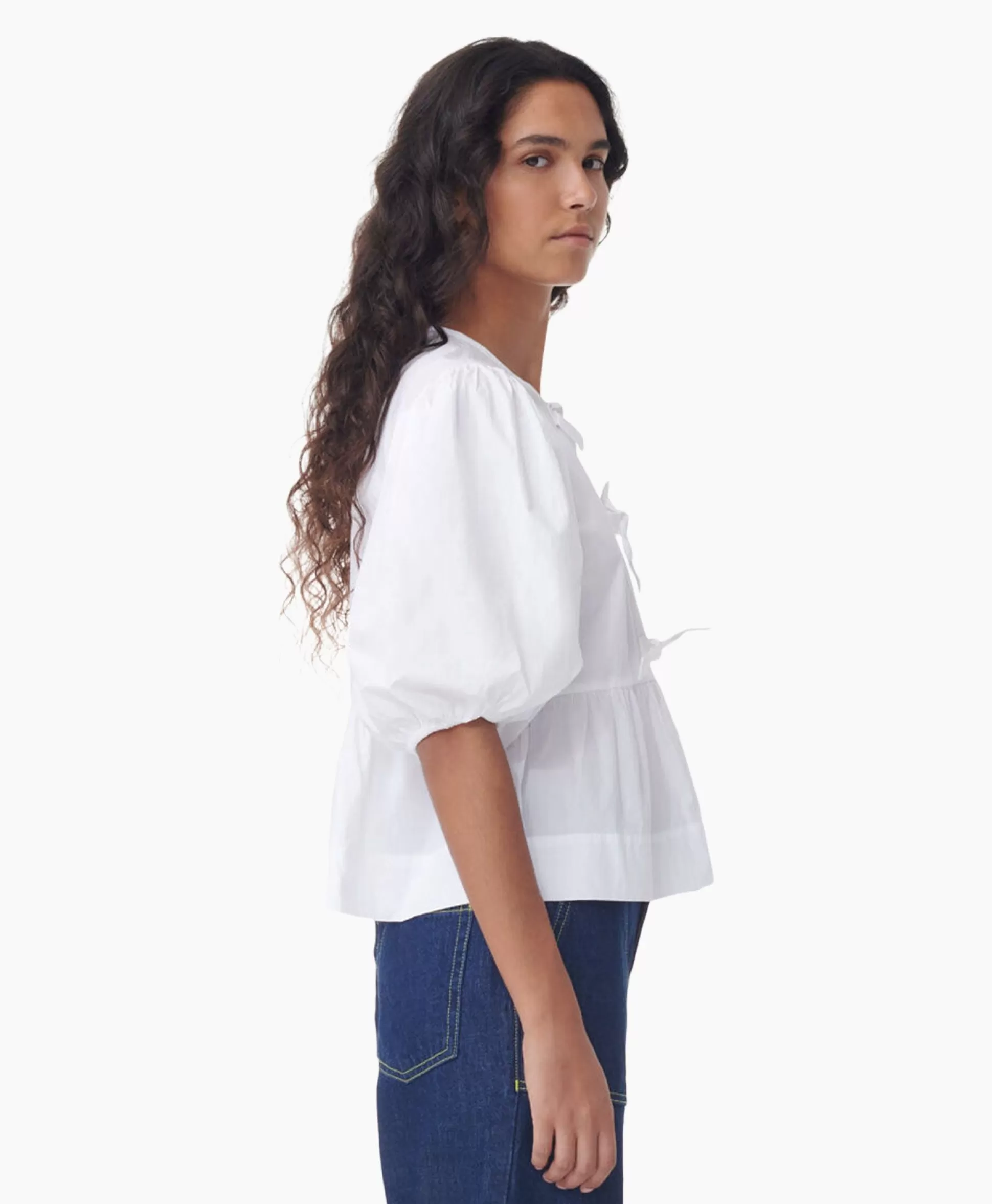 New Blouse Cotton Poplin Peplum Wit Dames Blouses