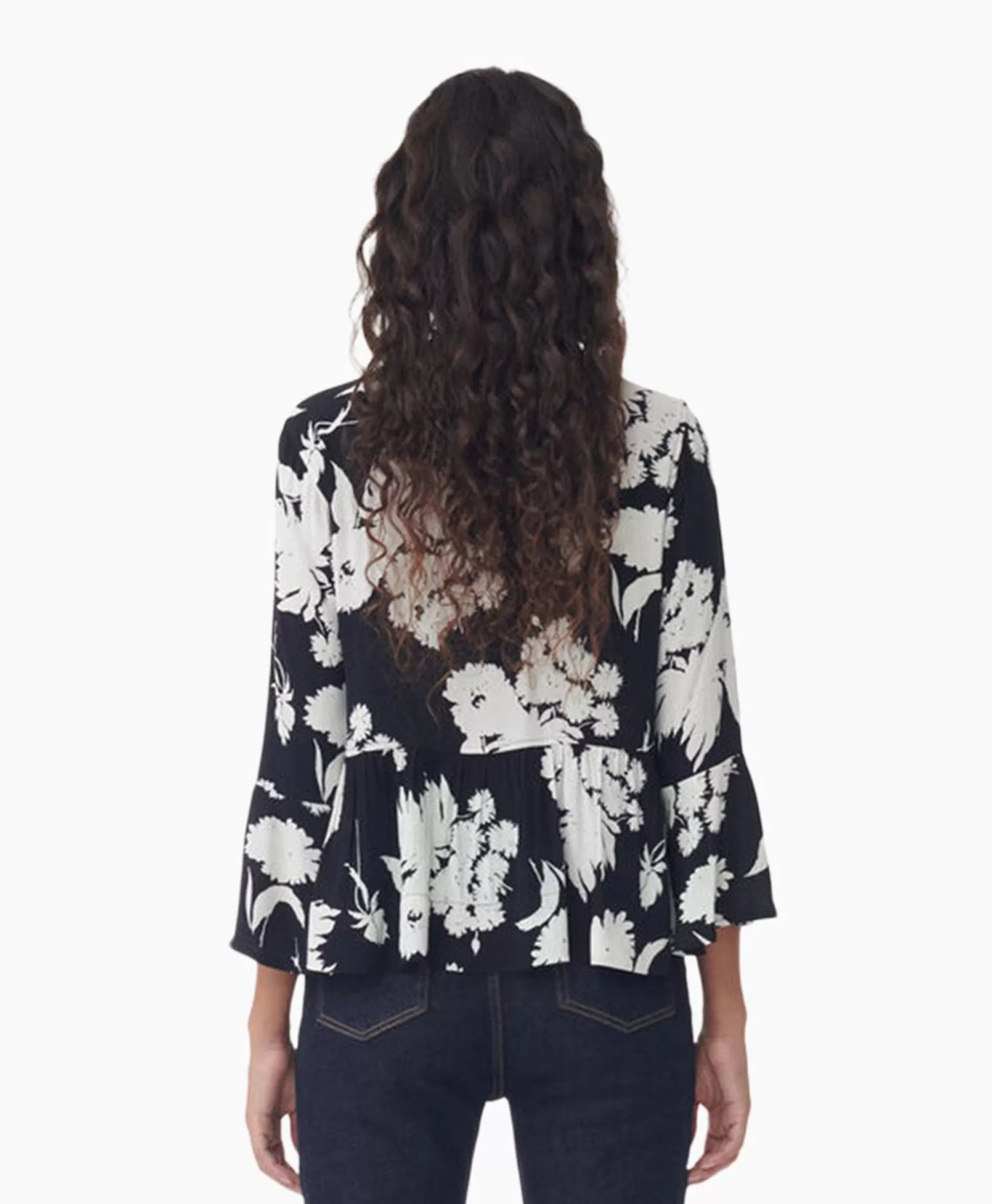 Hot Blouse Printed Crepe Peplum Zwart Dames Blouses