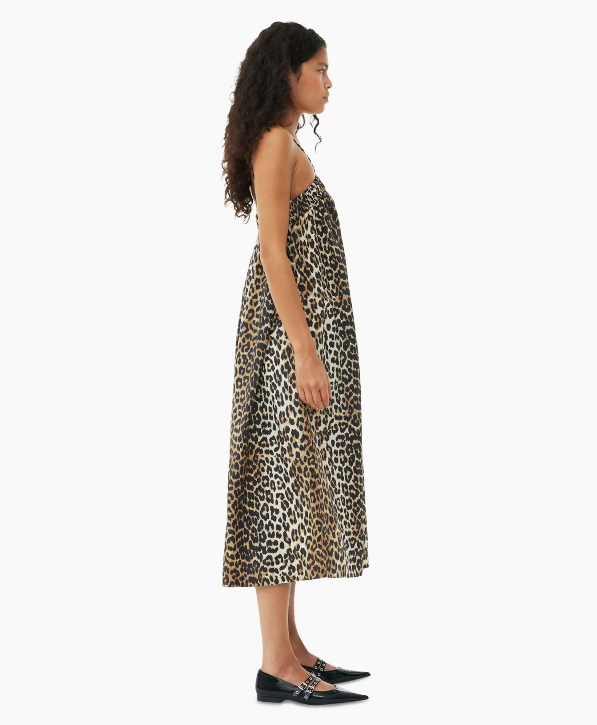 Cheap Midi Jurk Printed Cotton Strap Bruin Dames Jurken