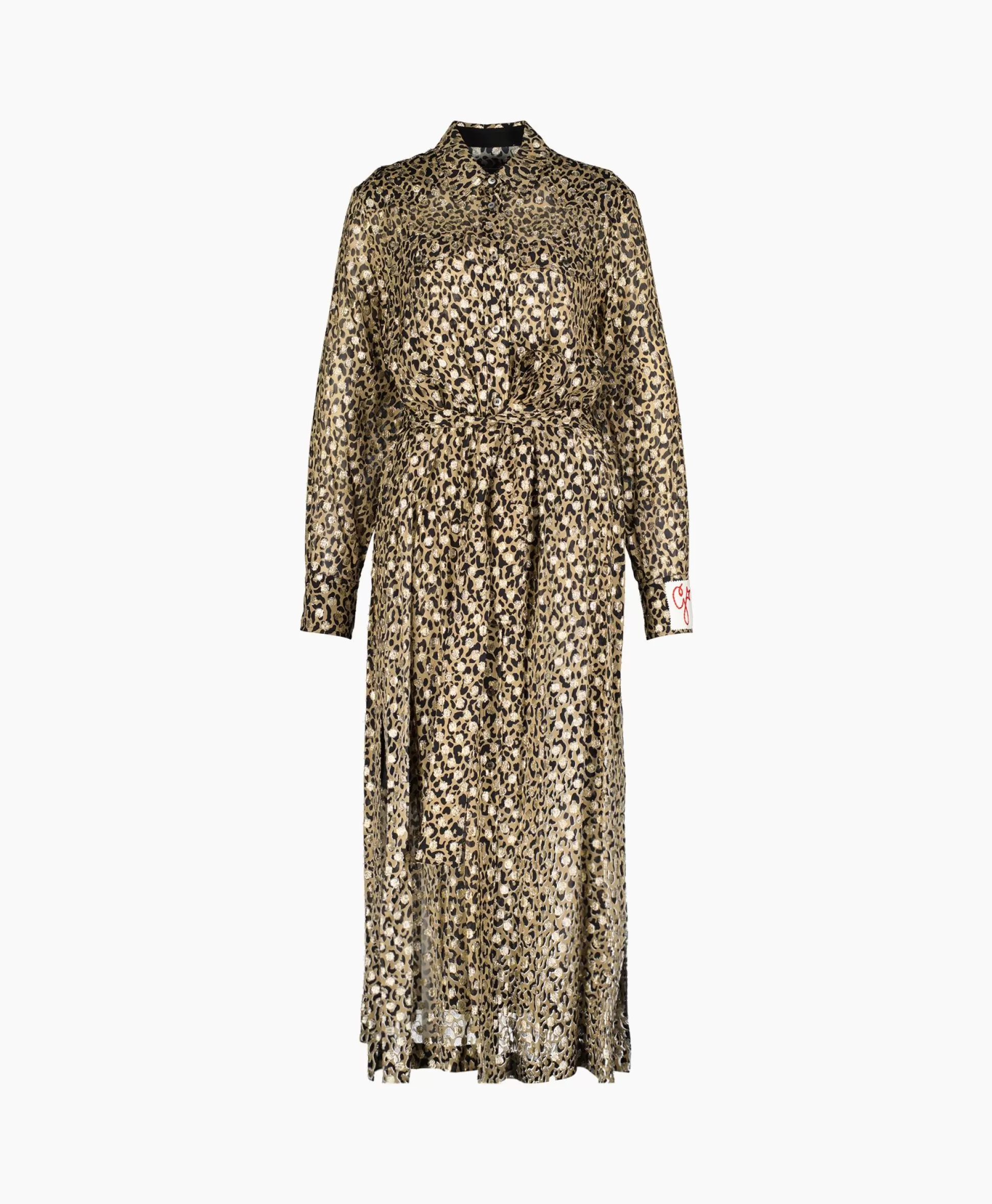Hot Midi Jurk Golden W's Chemisier Leopard Print Fil C Beige Dames Jurken