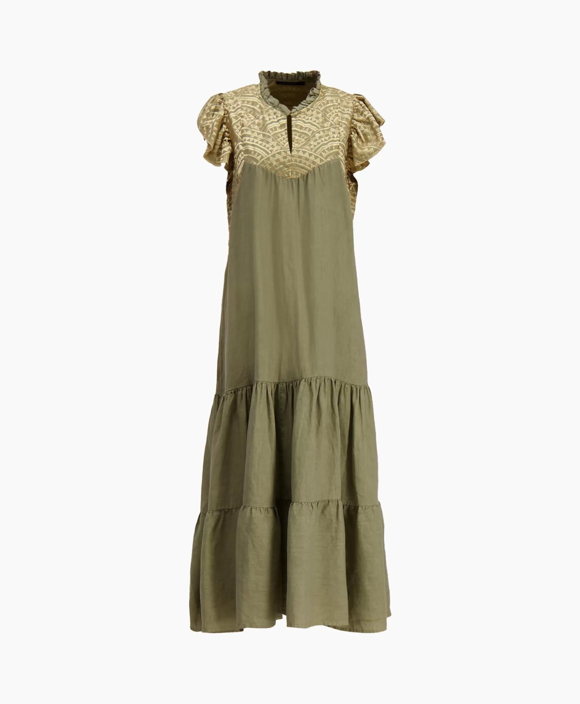Hot Maxi Jurk Long New All Over Sleeveless Ruffles Goud Dames Jurken