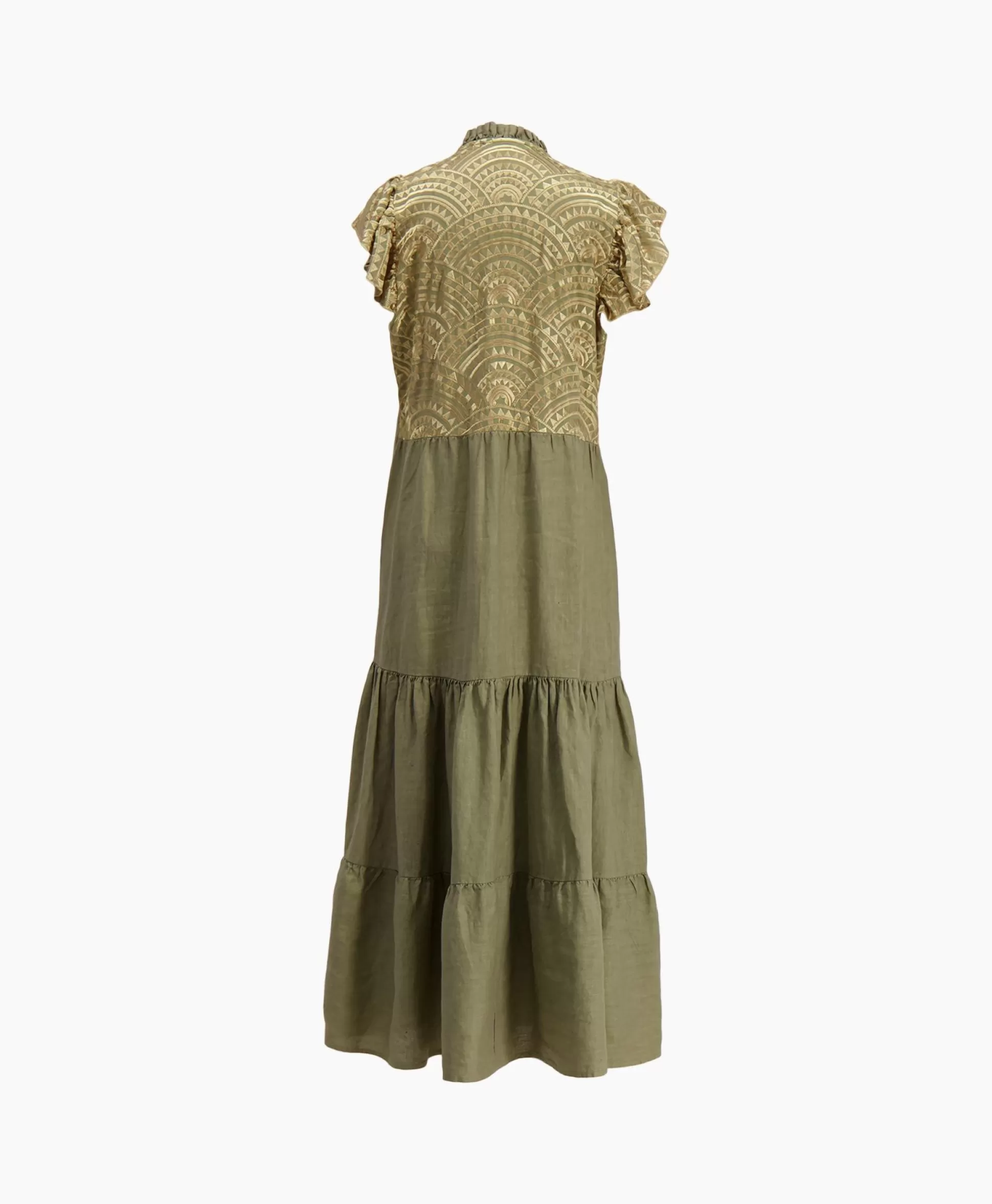 Hot Maxi Jurk Long New All Over Sleeveless Ruffles Goud Dames Jurken