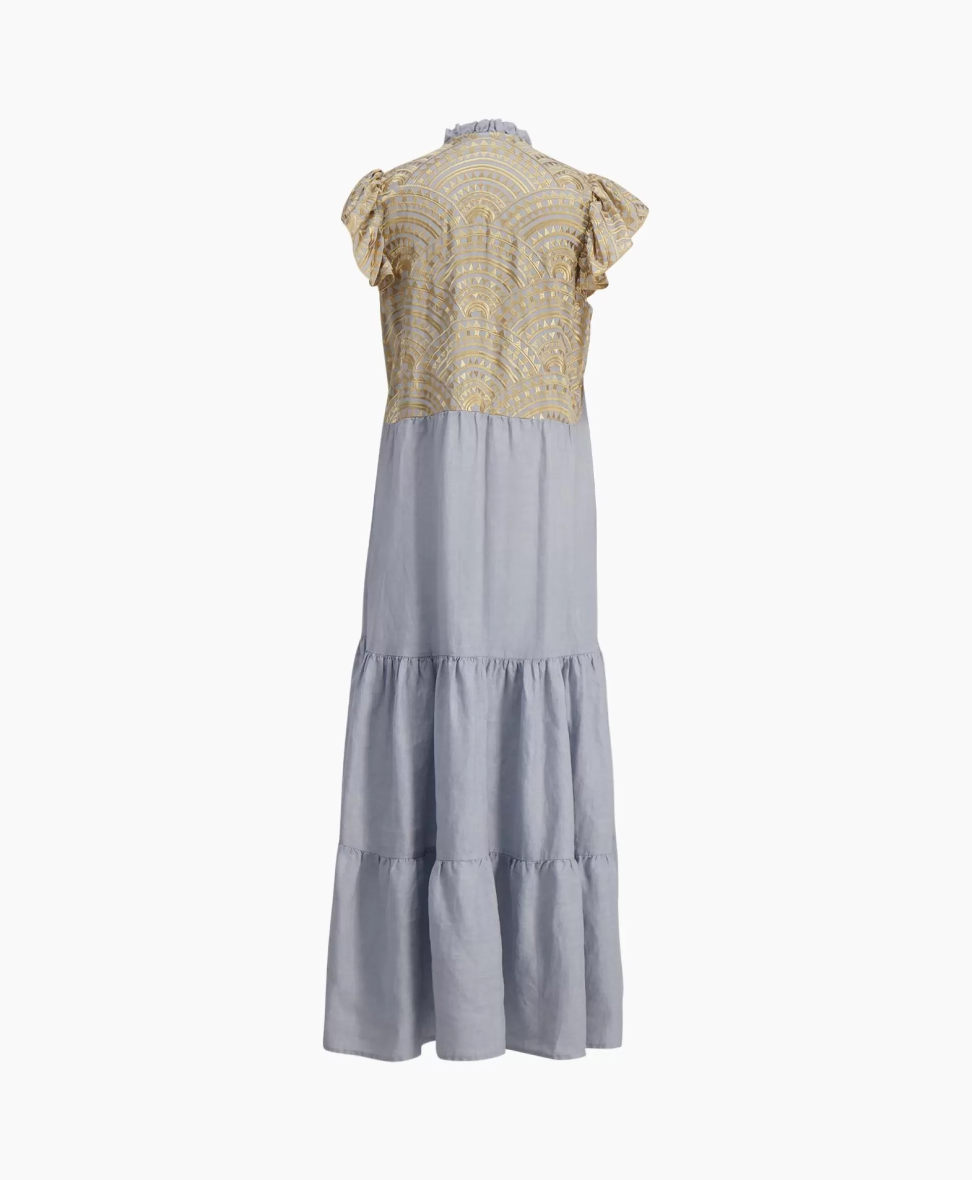 Best Sale Maxi Jurk Long New All Over Sleeveless Ruffles Licht Grijs Dames Bruiloftskleding