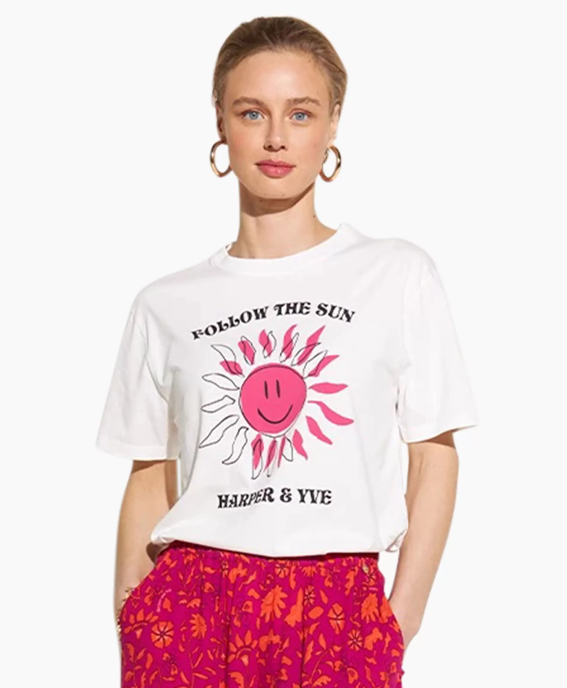 Best Harper & Yve T-Shirt Korte Mouw Smiley-Ss Off White Dames T-Shirts & Tops