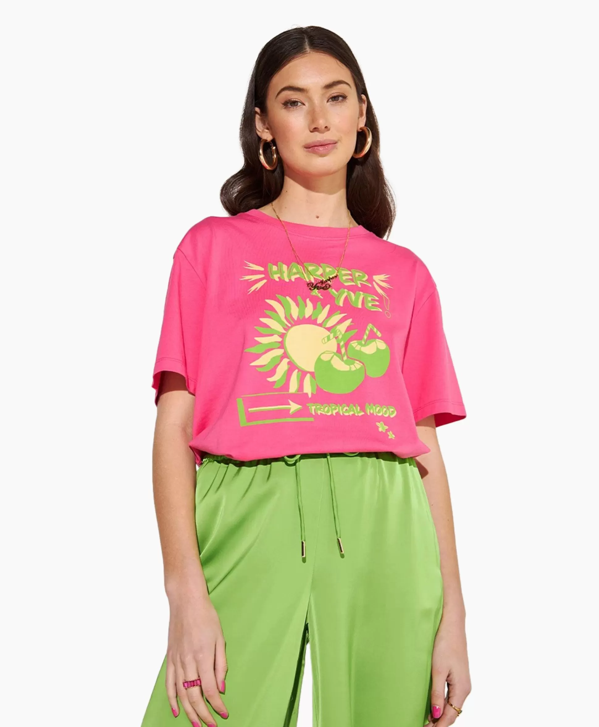 Flash Sale Harper & Yve T-Shirt Korte Mouw Tropical-Ss Roze Dames T-Shirts & Tops