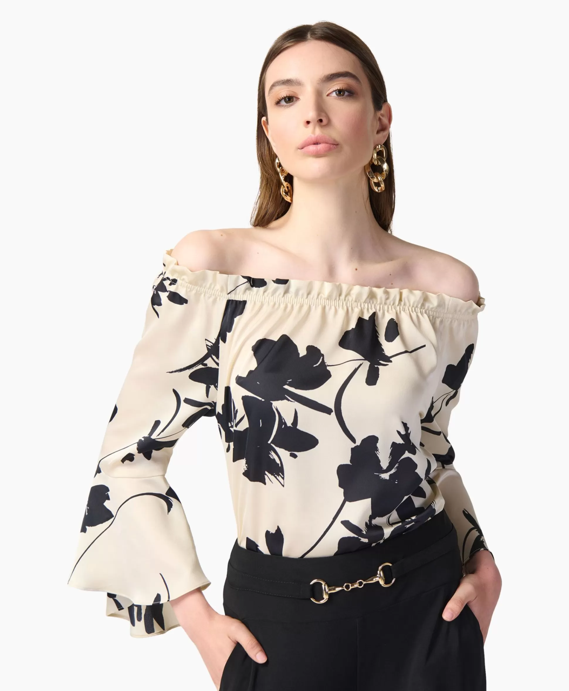 New Blouse Print Lange Mouwen Zwart Dessin Dames Blouses