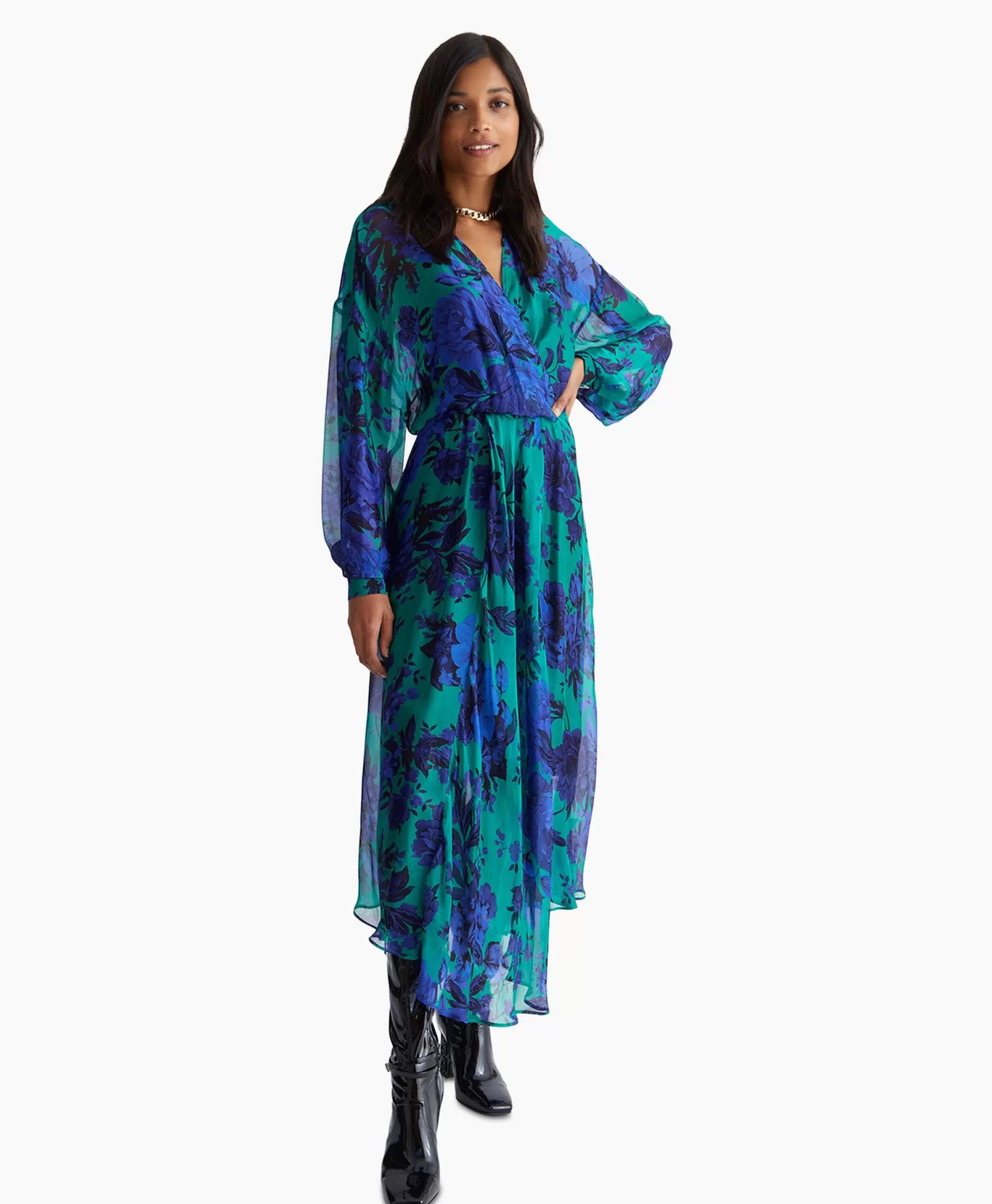 Clearance Maxi Jurk Scollo A V Blauw Dames Jurken