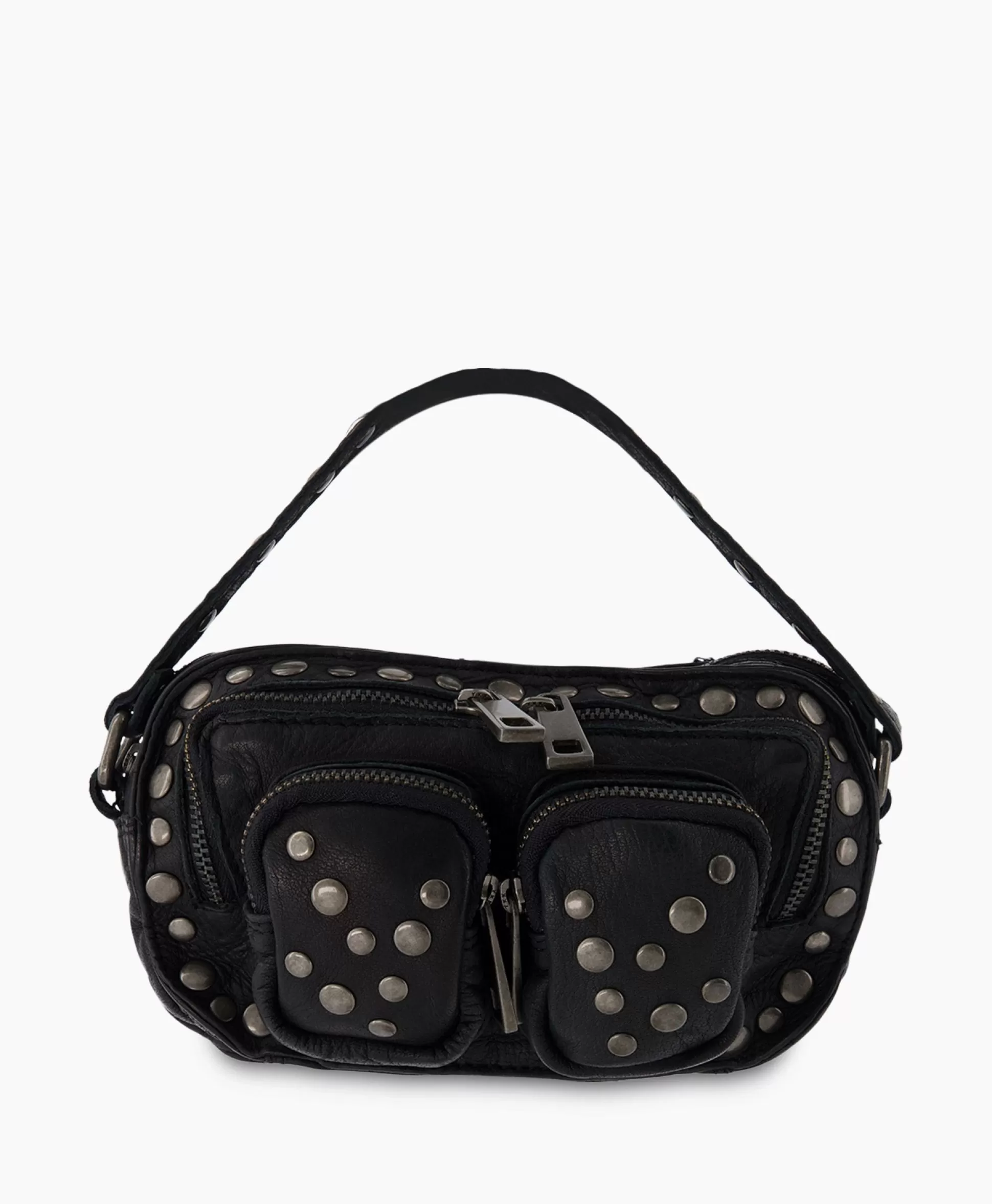 Fashion Crossbody Tas Helena Rivet Washed Black Zwart Dames Tassen