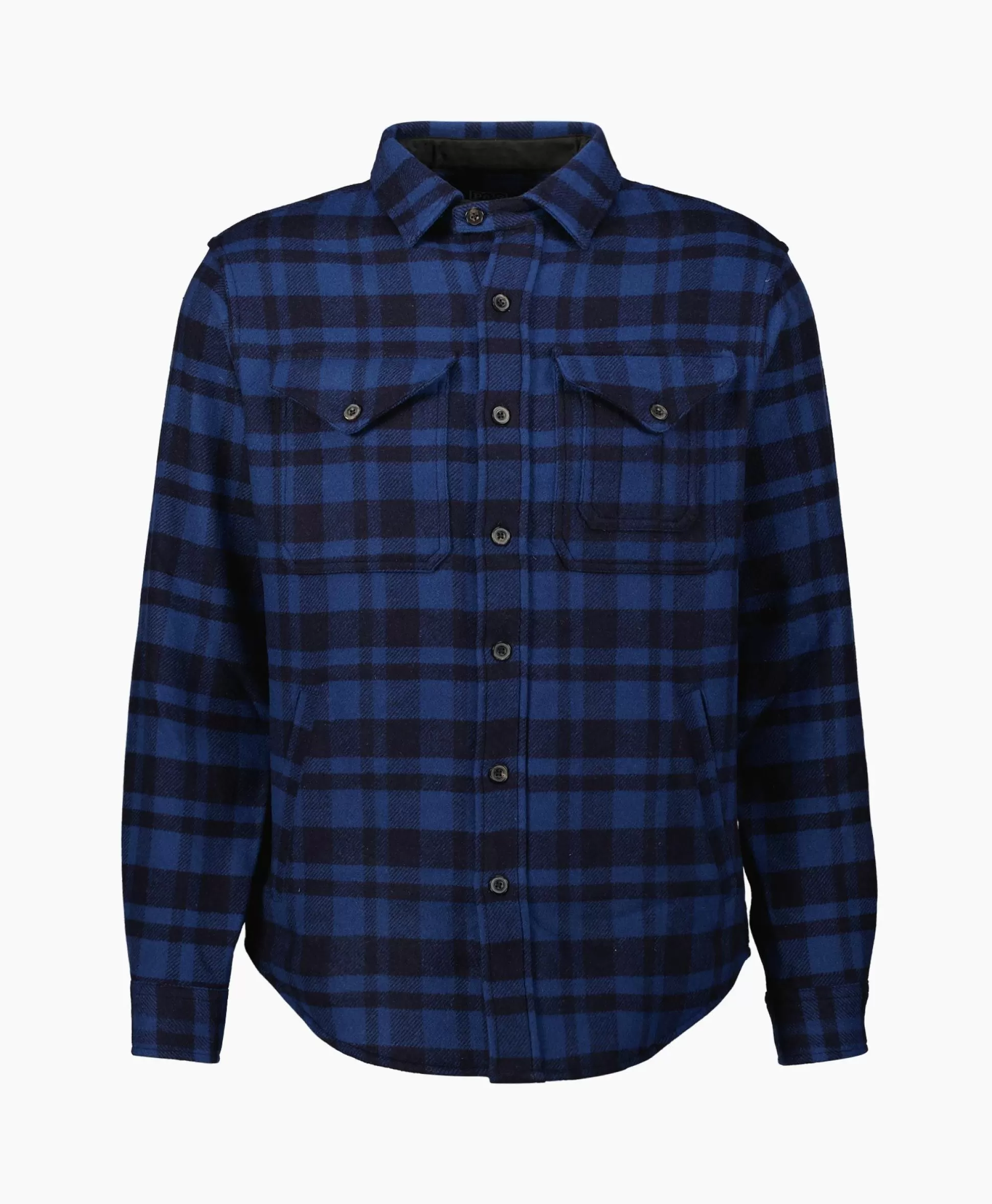 Outlet Overshirt Wool Blend Check Donker Blauw Heren Jassen