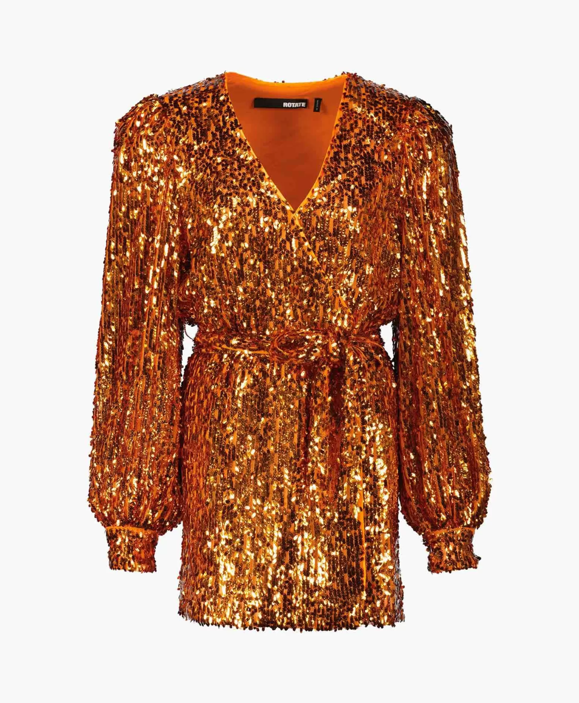 Sale Mini Jurk Sequins Belted Oranje Dames Jurken