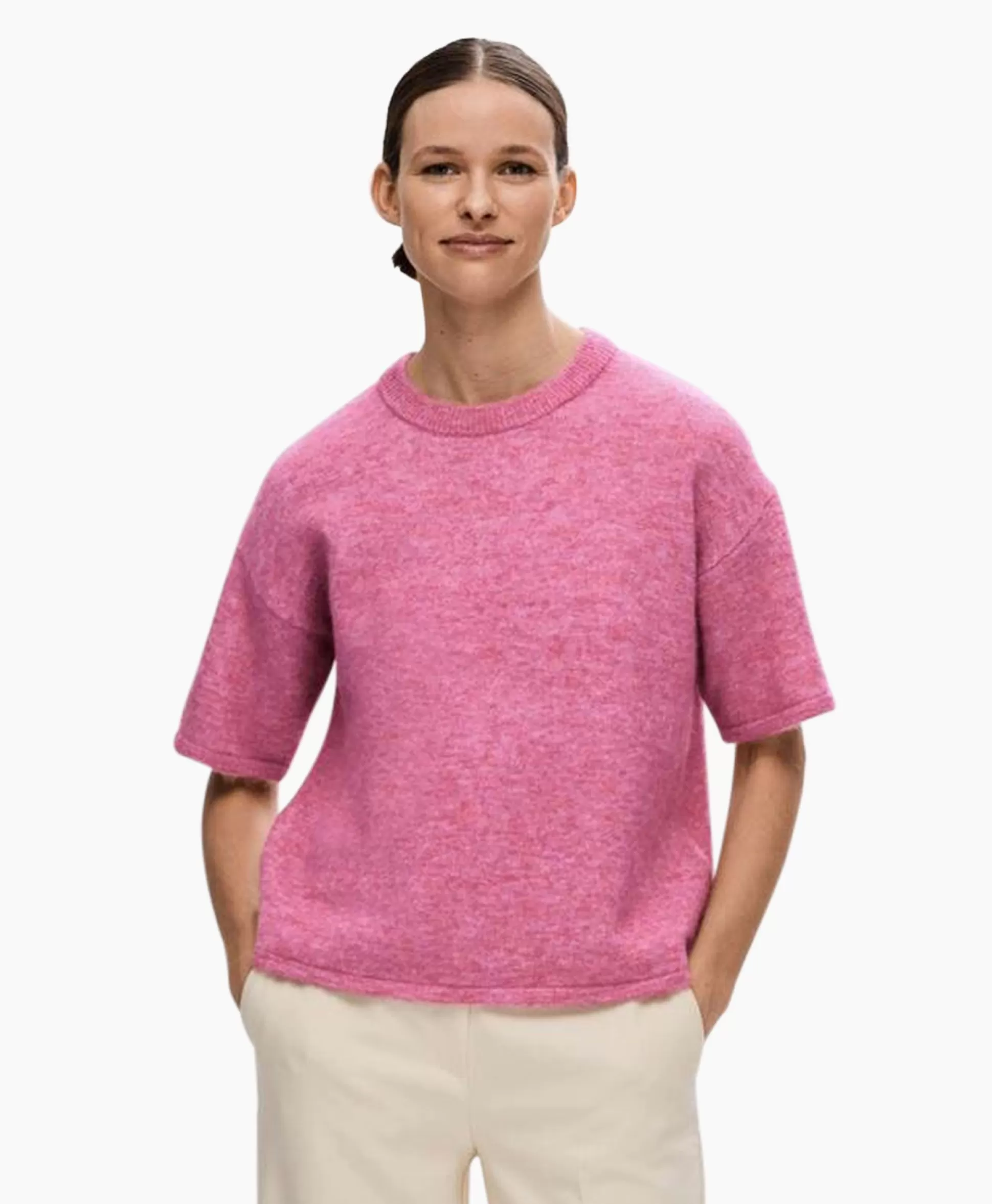 New Pullover Maline-Liliana 2/4 Knit O-Neck N Roze Dames Truien