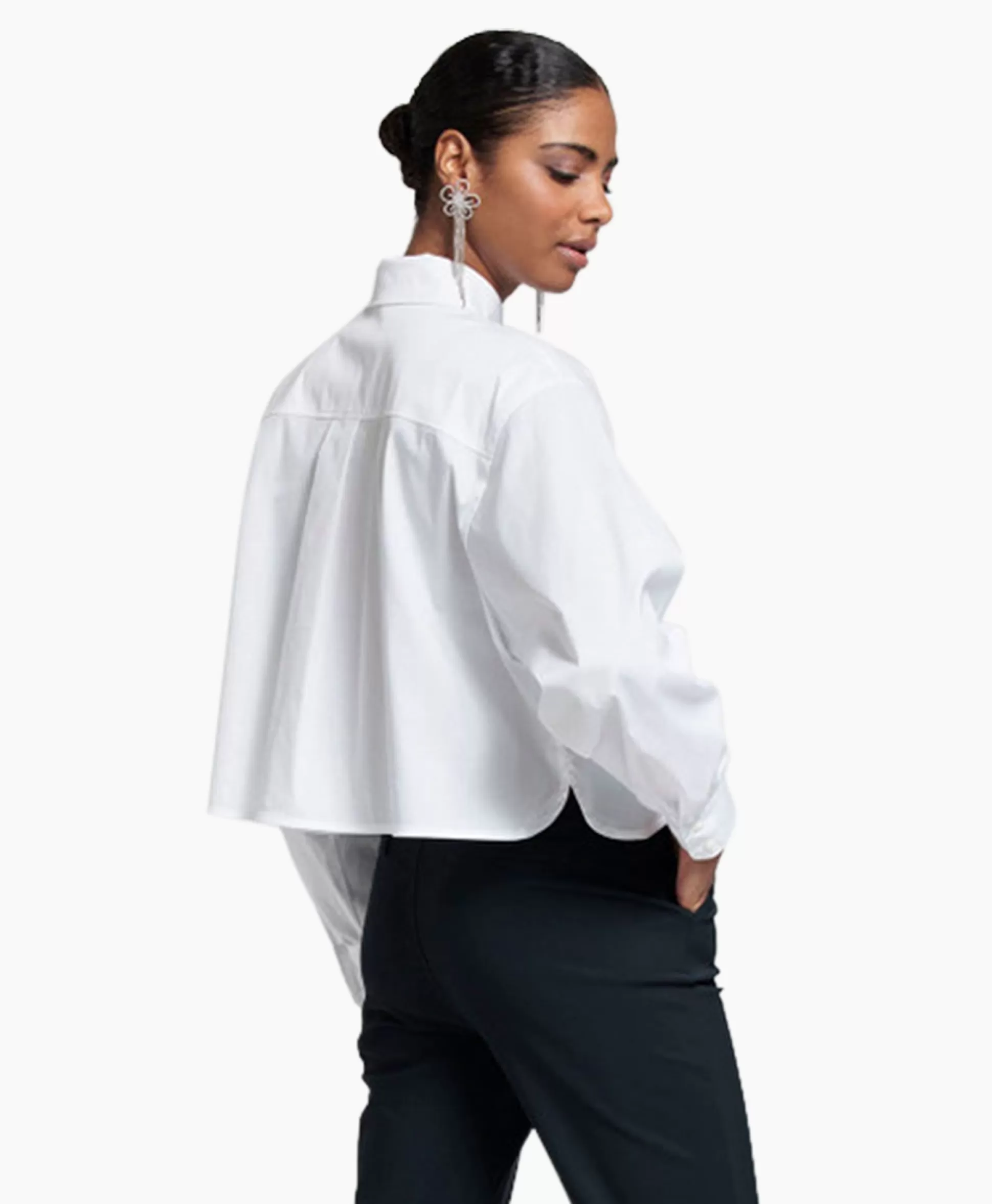 Flash Sale Blouse Dion Cropped Poplin Wit Dames Blouses