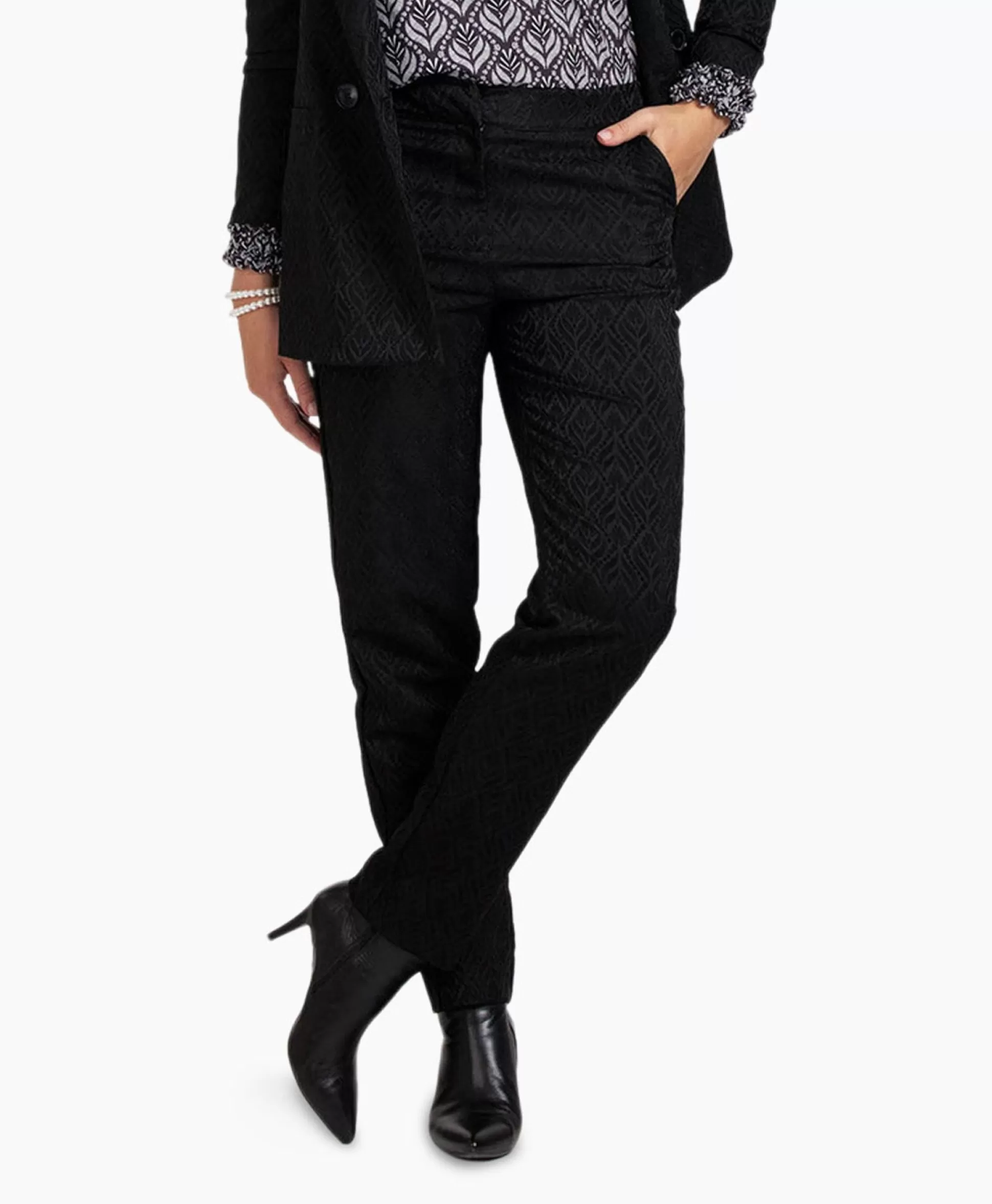 Online Broek Mira Ornament Jacquard Trousers Zwart Dames Broeken