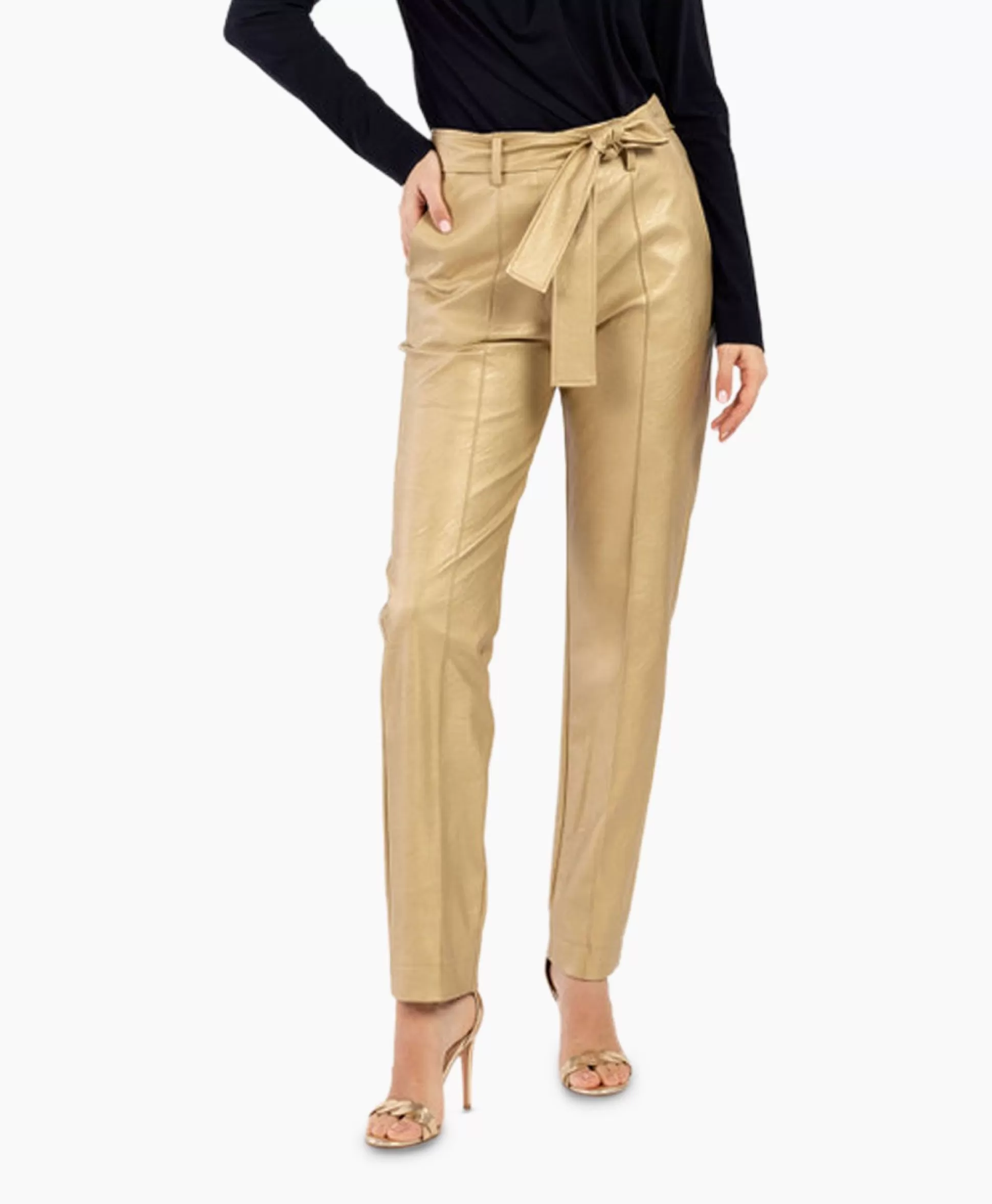 Clearance Broek Mita Faux Leather Trousers Goud Dames Broeken