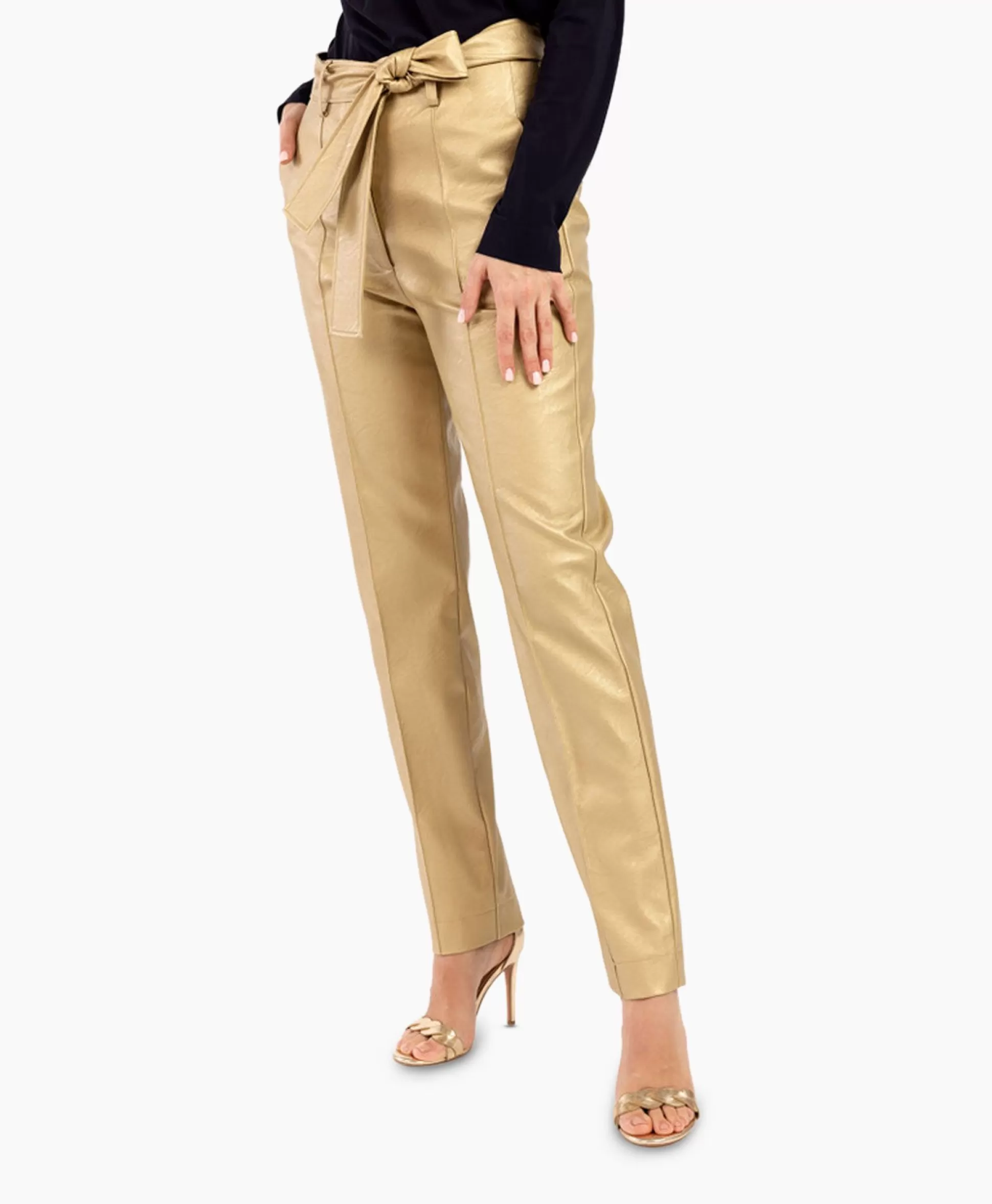 Clearance Broek Mita Faux Leather Trousers Goud Dames Broeken