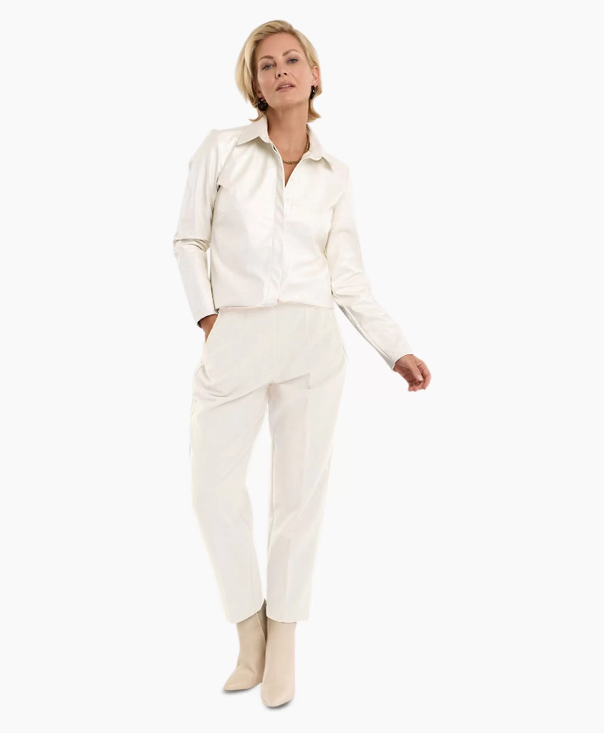 Best Sale Broek Nine Shiny Bonded Trousers Off White Dames Broeken