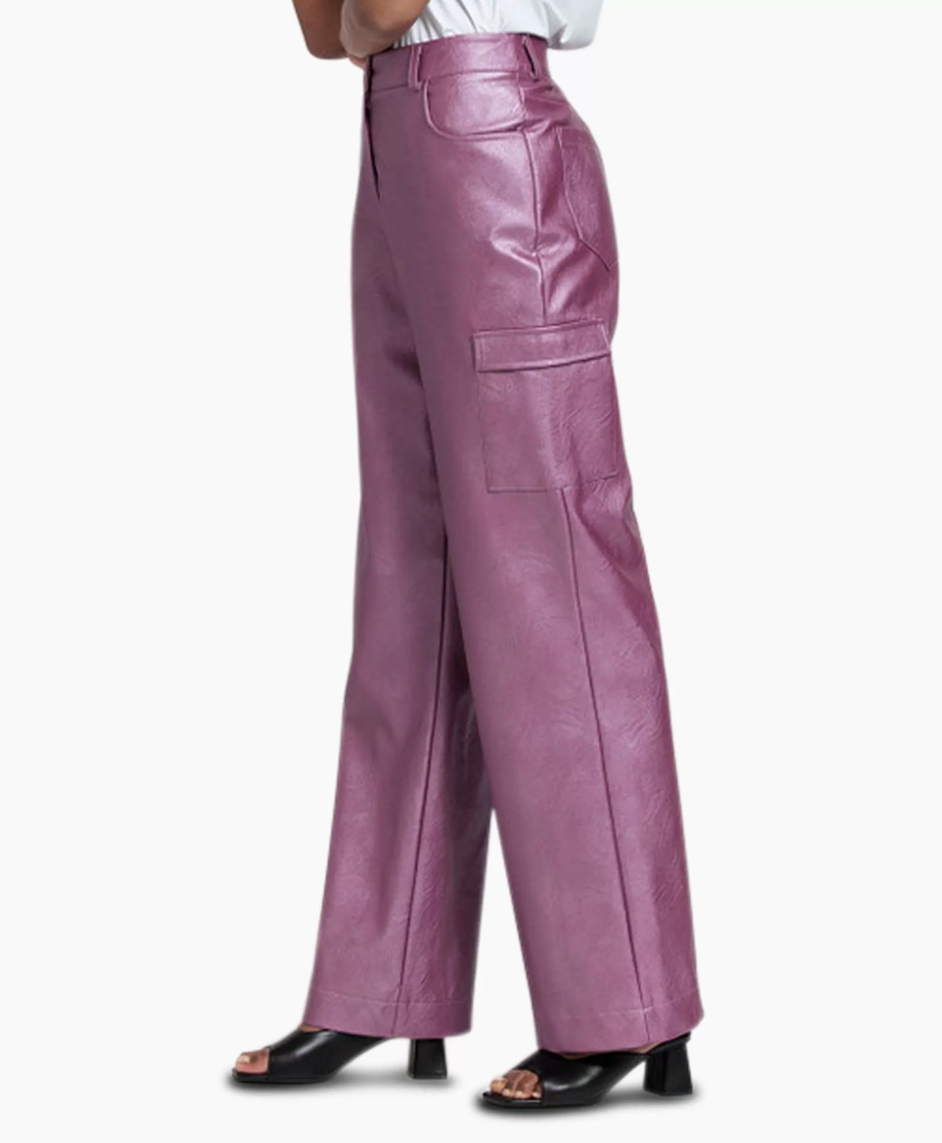 New Broek Selina Metallic Leather Trousers Paars Dames Broeken