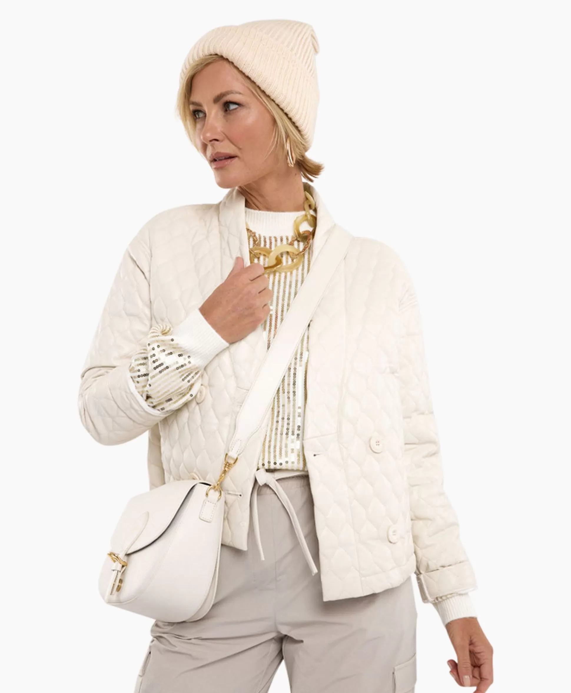 Outlet Jack James Quilted Leather Jacket Off White Dames Jassen