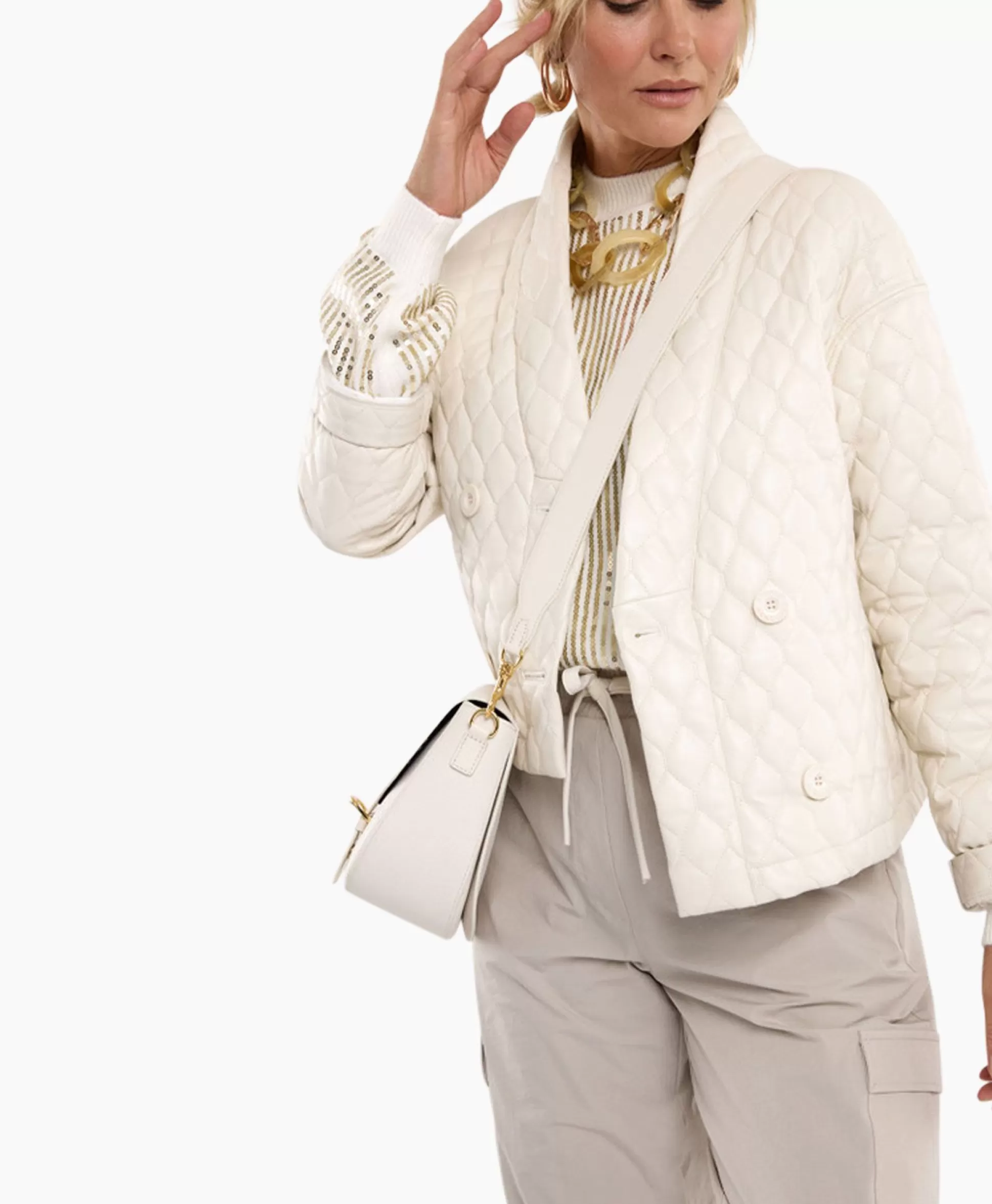 Outlet Jack James Quilted Leather Jacket Off White Dames Jassen