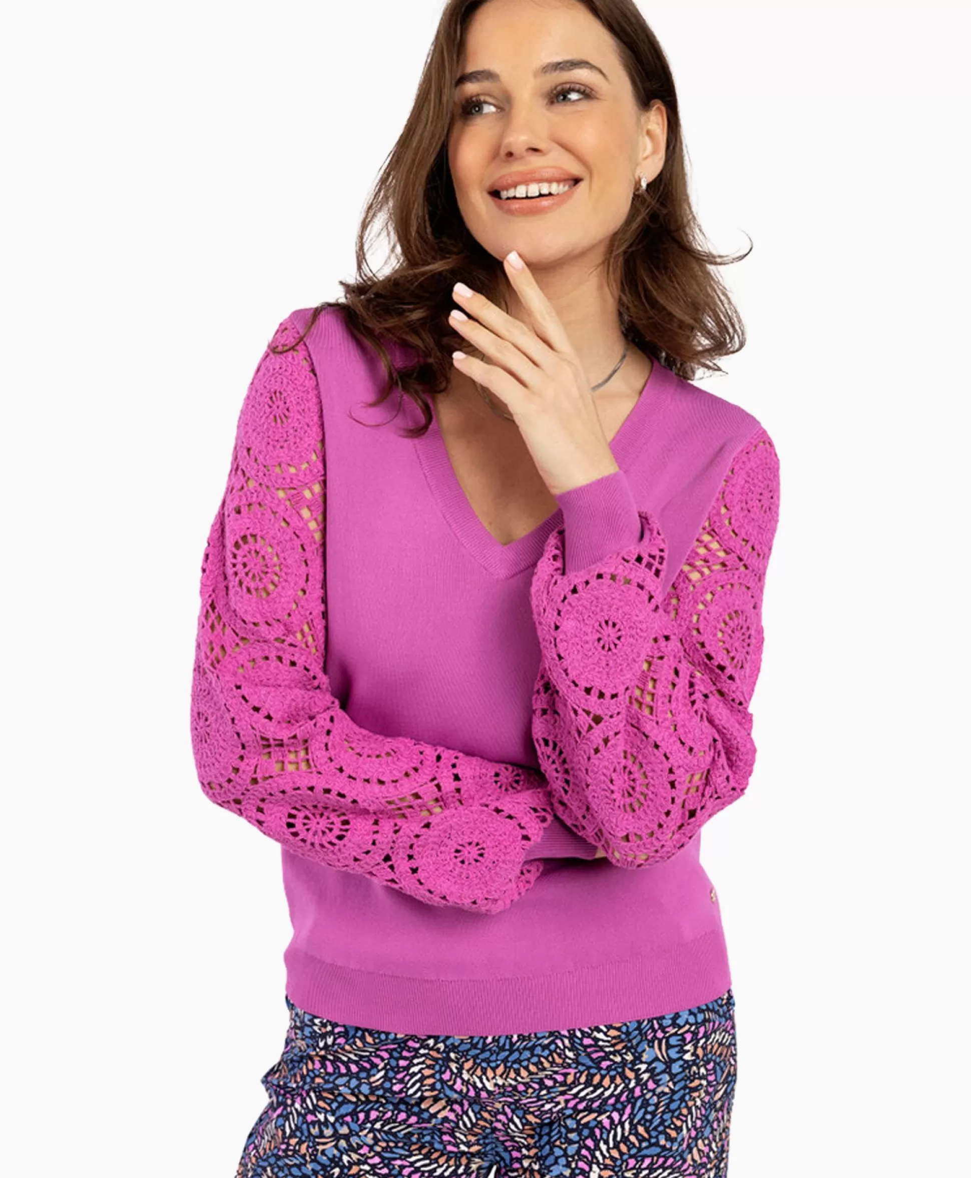 Outlet Pullover Dinah Crochet Roze Dames Truien