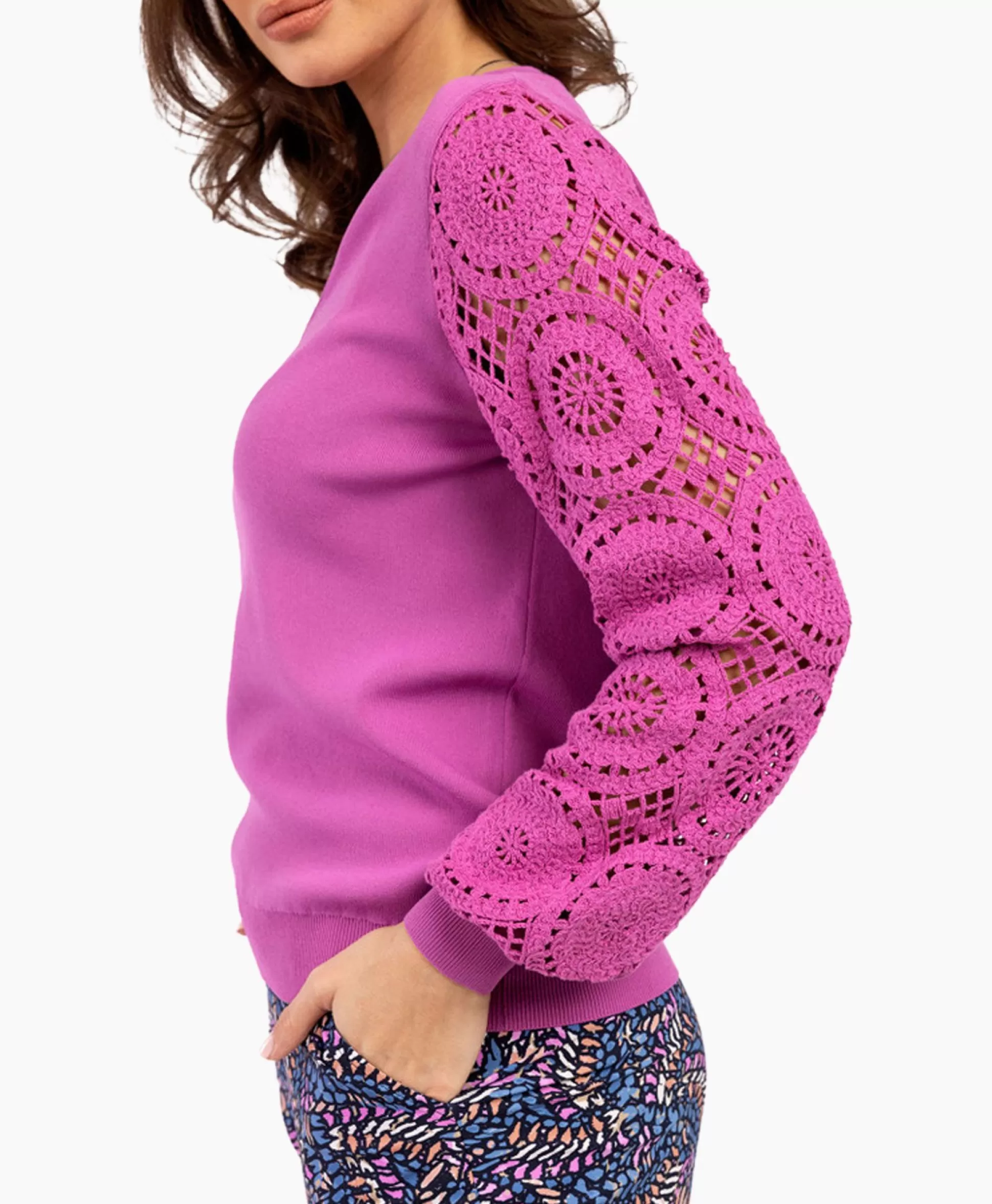 Outlet Pullover Dinah Crochet Roze Dames Truien