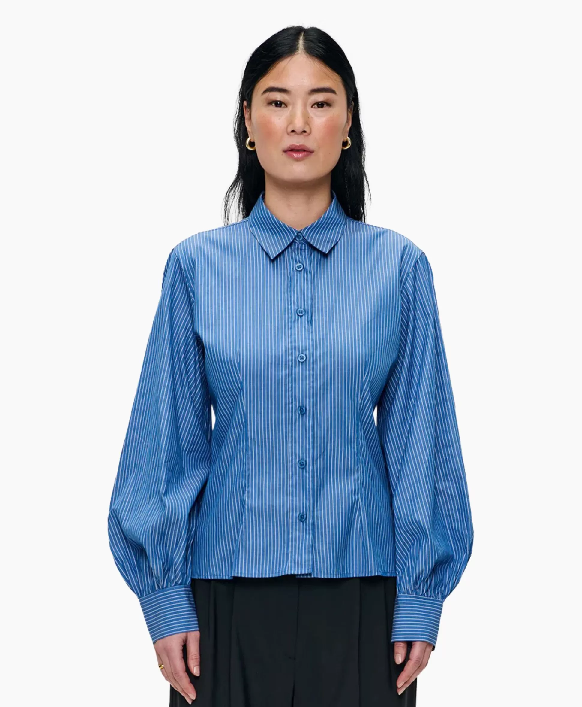 Online Blouse Puff Sleeve Blauw Dames Blouses