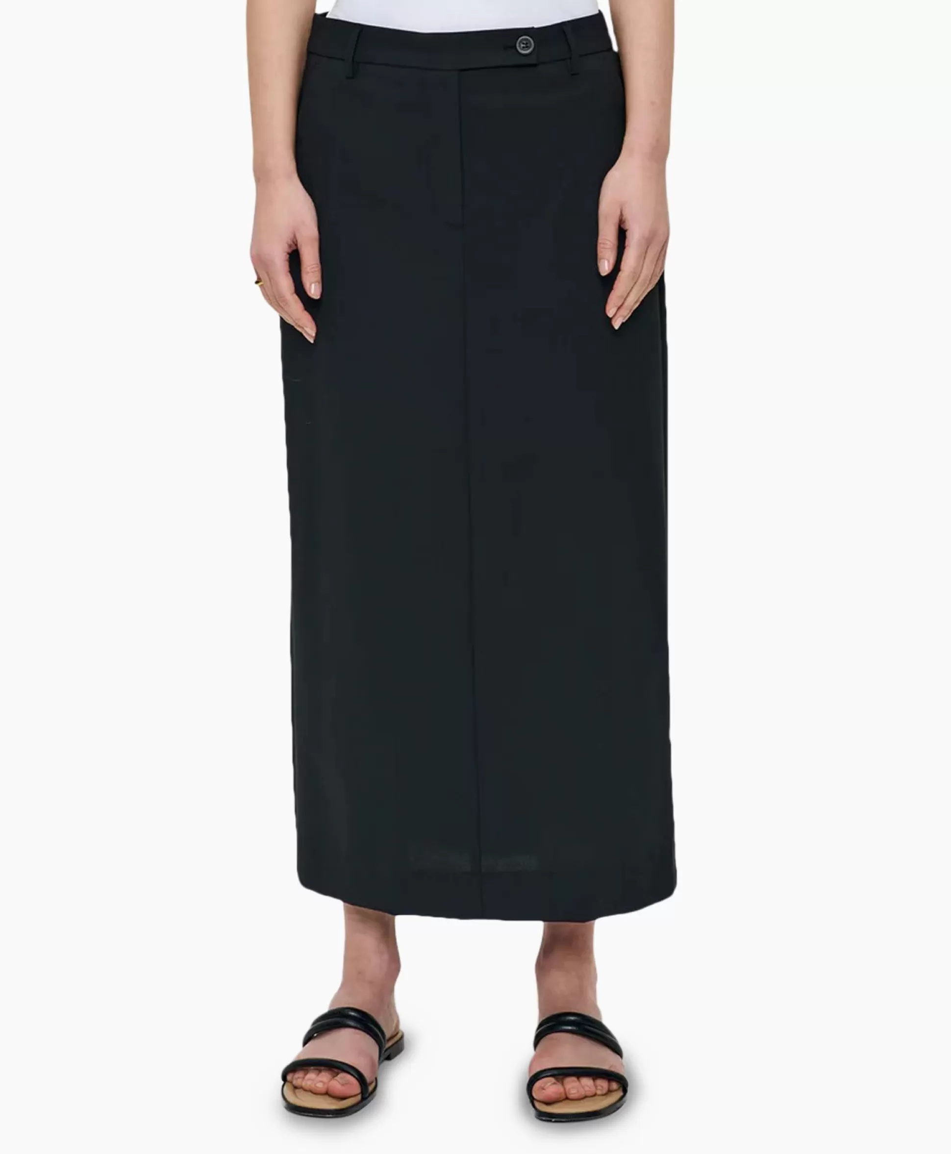 Fashion Midi Rok Tropical Wool Straight Zwart Dames Rokken