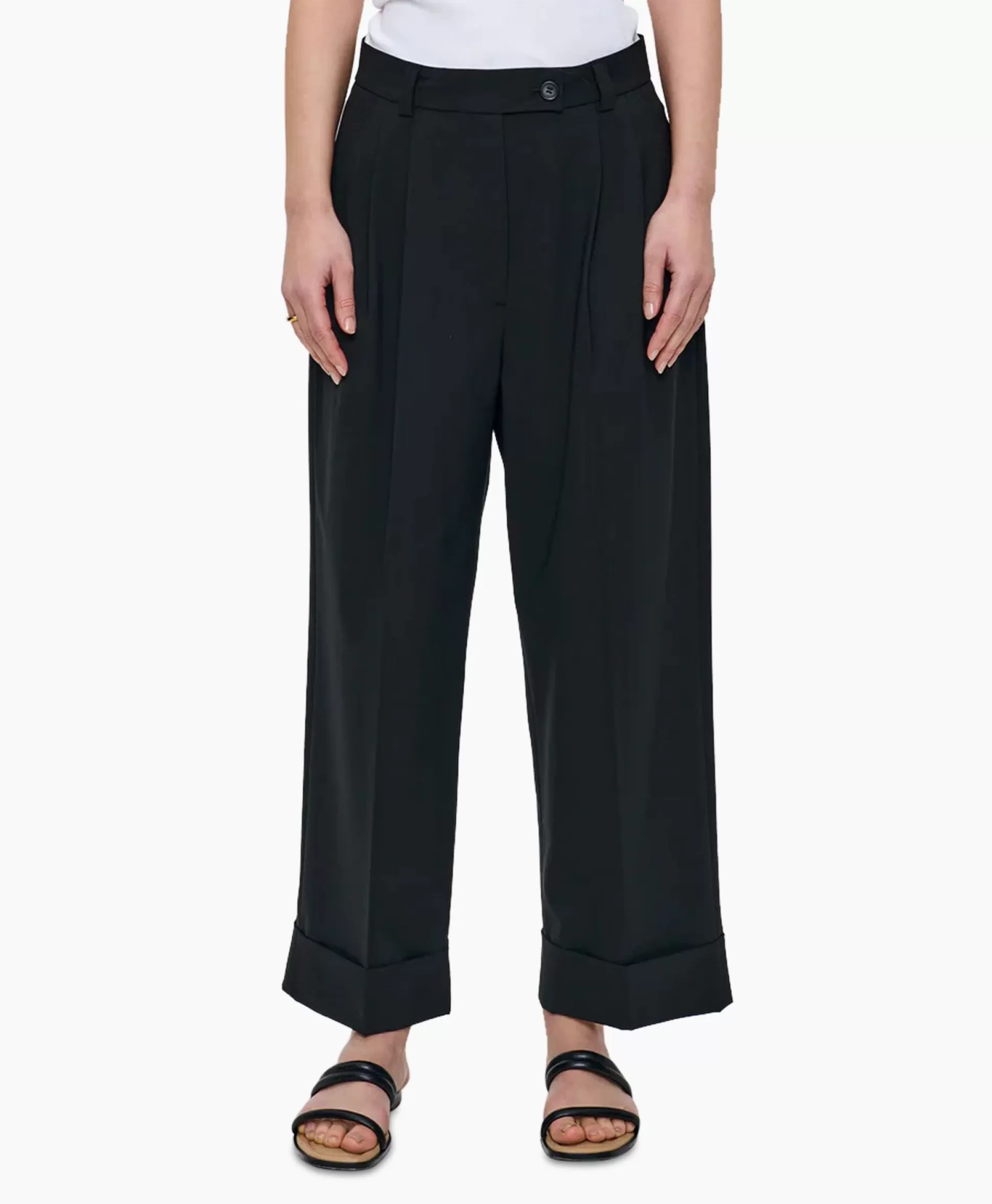 New Pantalon Tropical Wool Straight Zwart Dames Broeken